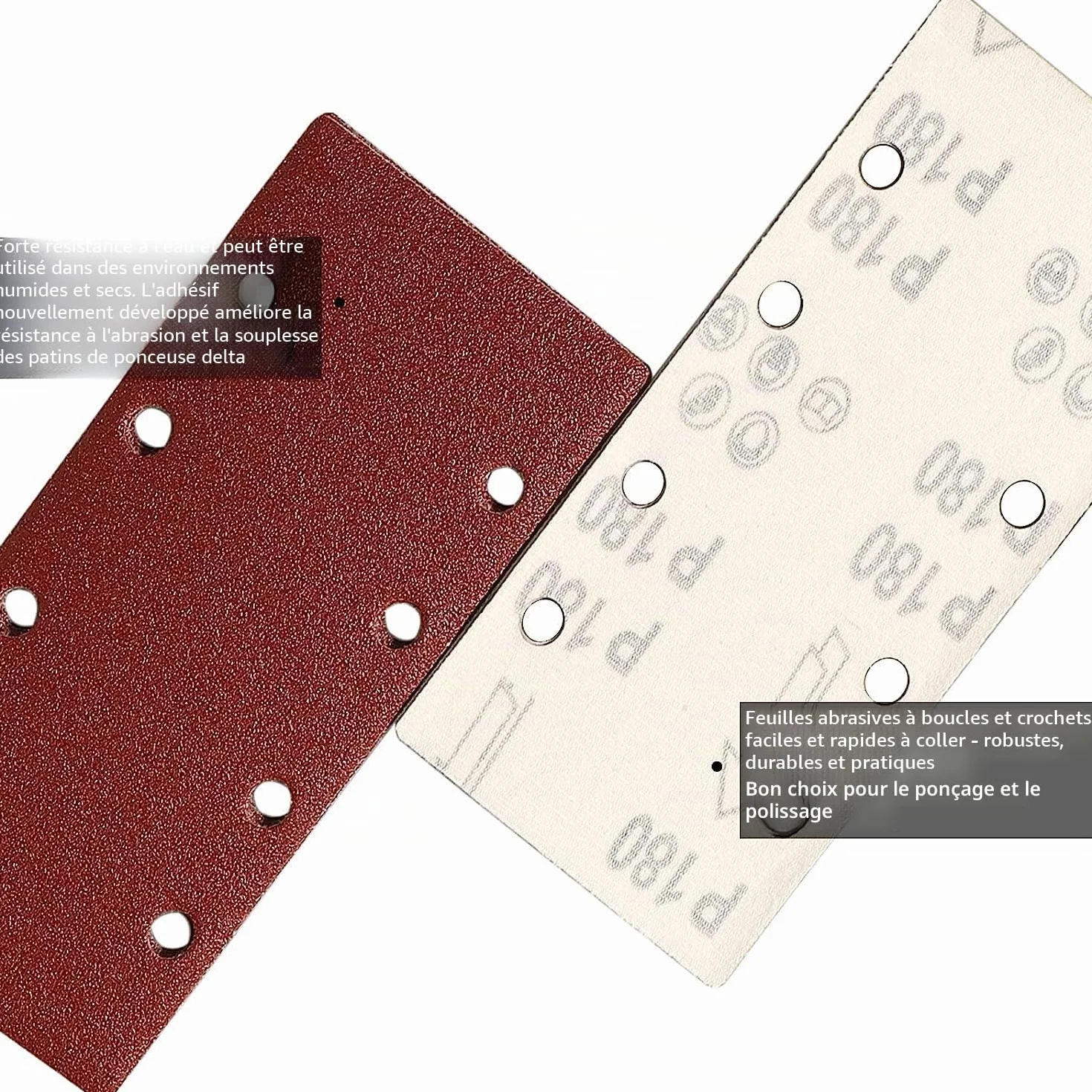 STEBRUAM Lot 30 feuilles abrasives 93 x 185 mm Papier abrasif carré auto agrippant 8 trous 80 grains