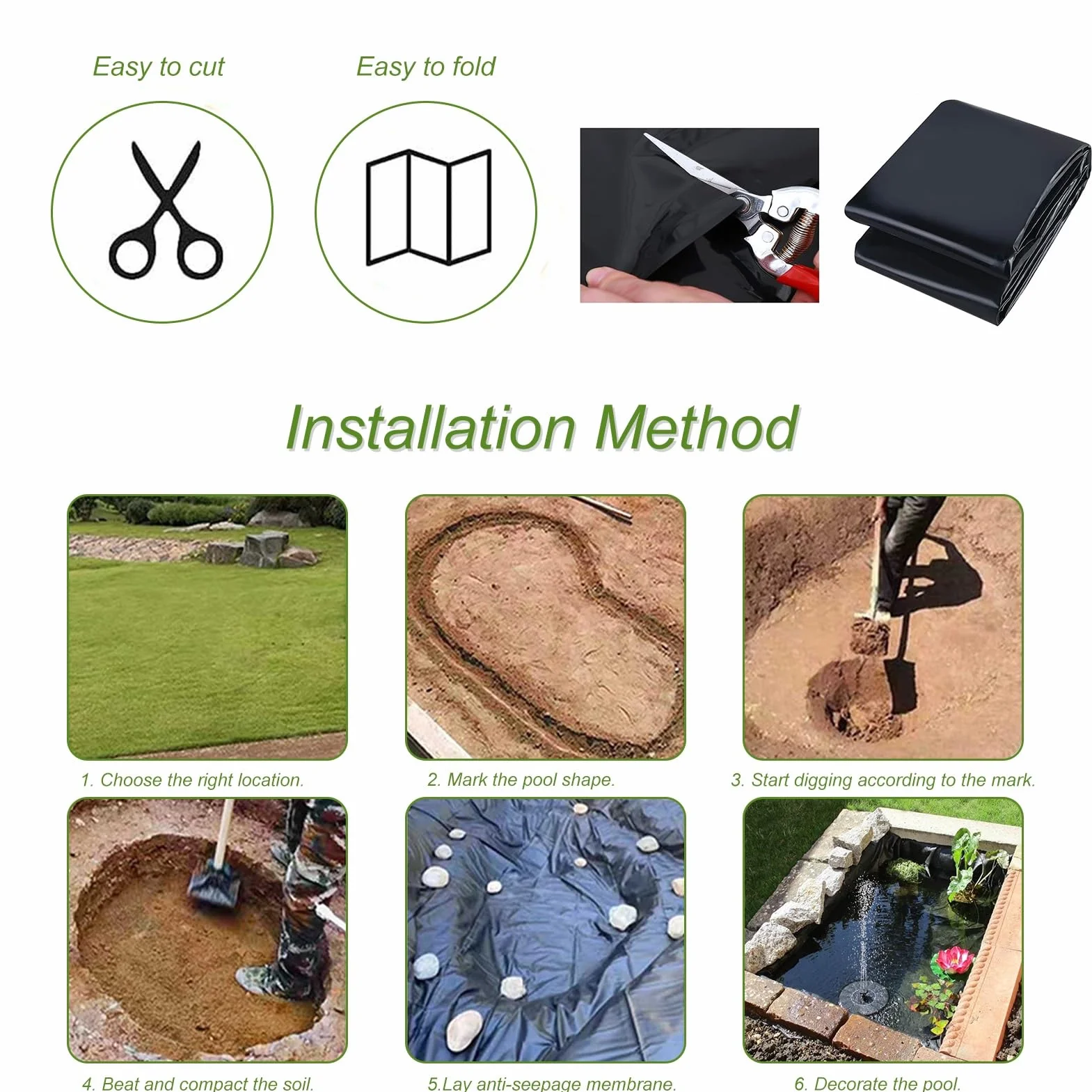 Bâche de bassin robuste 6 x 7 m – Membrane imperméable polyéthylène pour piscine de jardin