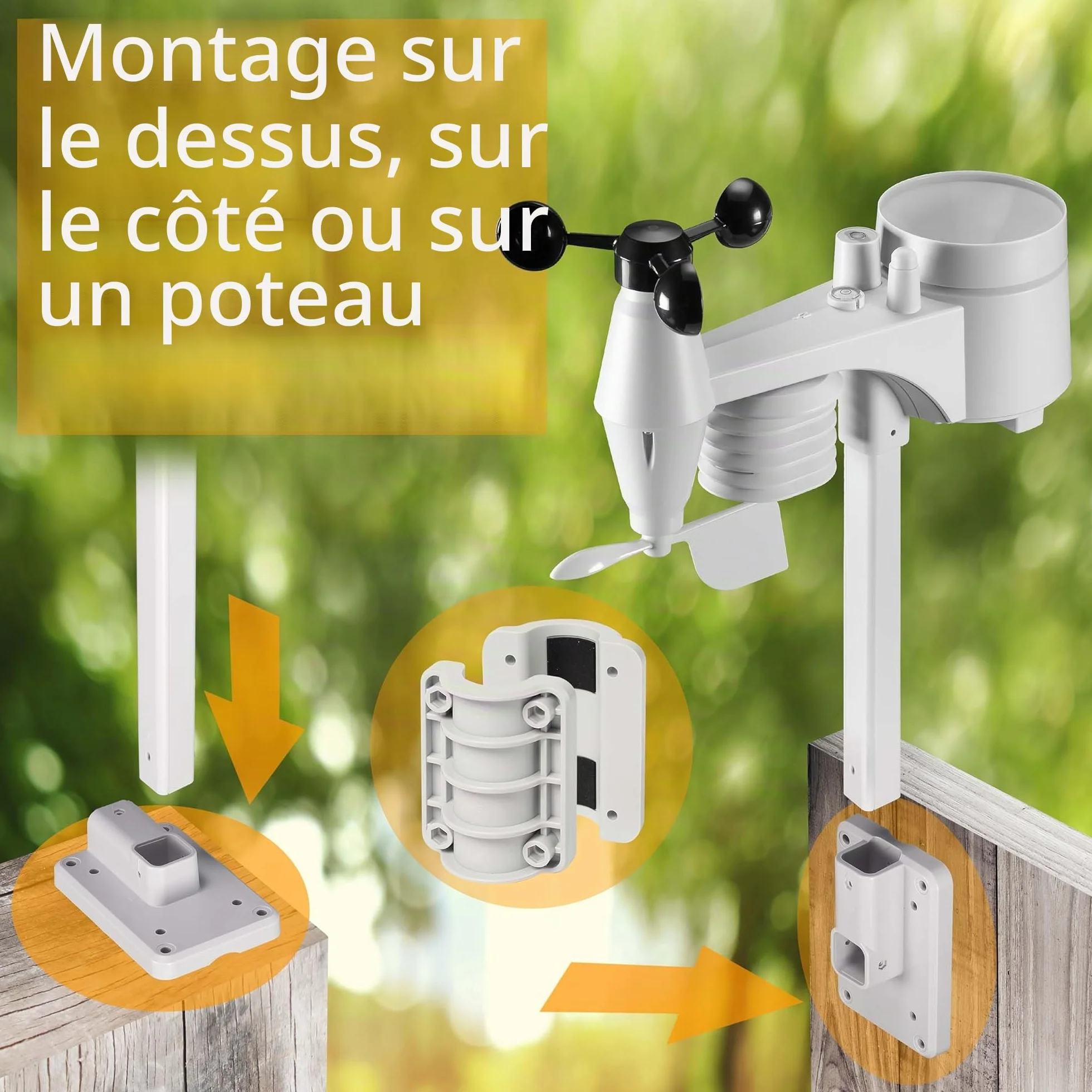 Bresser ClearView Station Météo Sans Fil WiFi Capteur Extérieur Pro 7 en 1 Noir