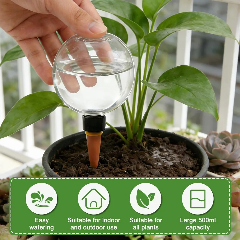 4 Pièces Globes D'arrosage des Plantes, 500ml Transparent Distributeur Eau Plante, Arrosage Plante Interieur pour Plantes D'intérieur, de Balcon et de Jardin