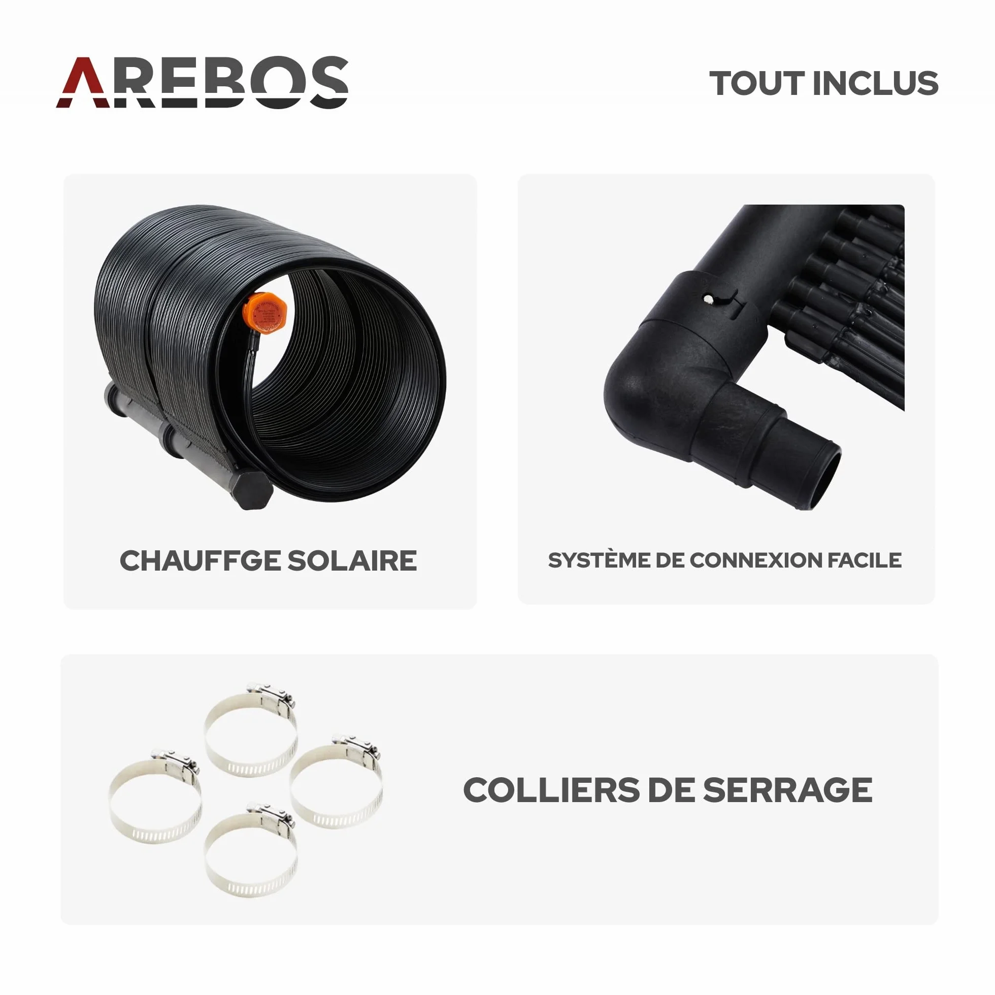 AREBOS Chauffe-Eau Solaire 300 x 66cm Capteur Solaire Plastique résistant aux UV
