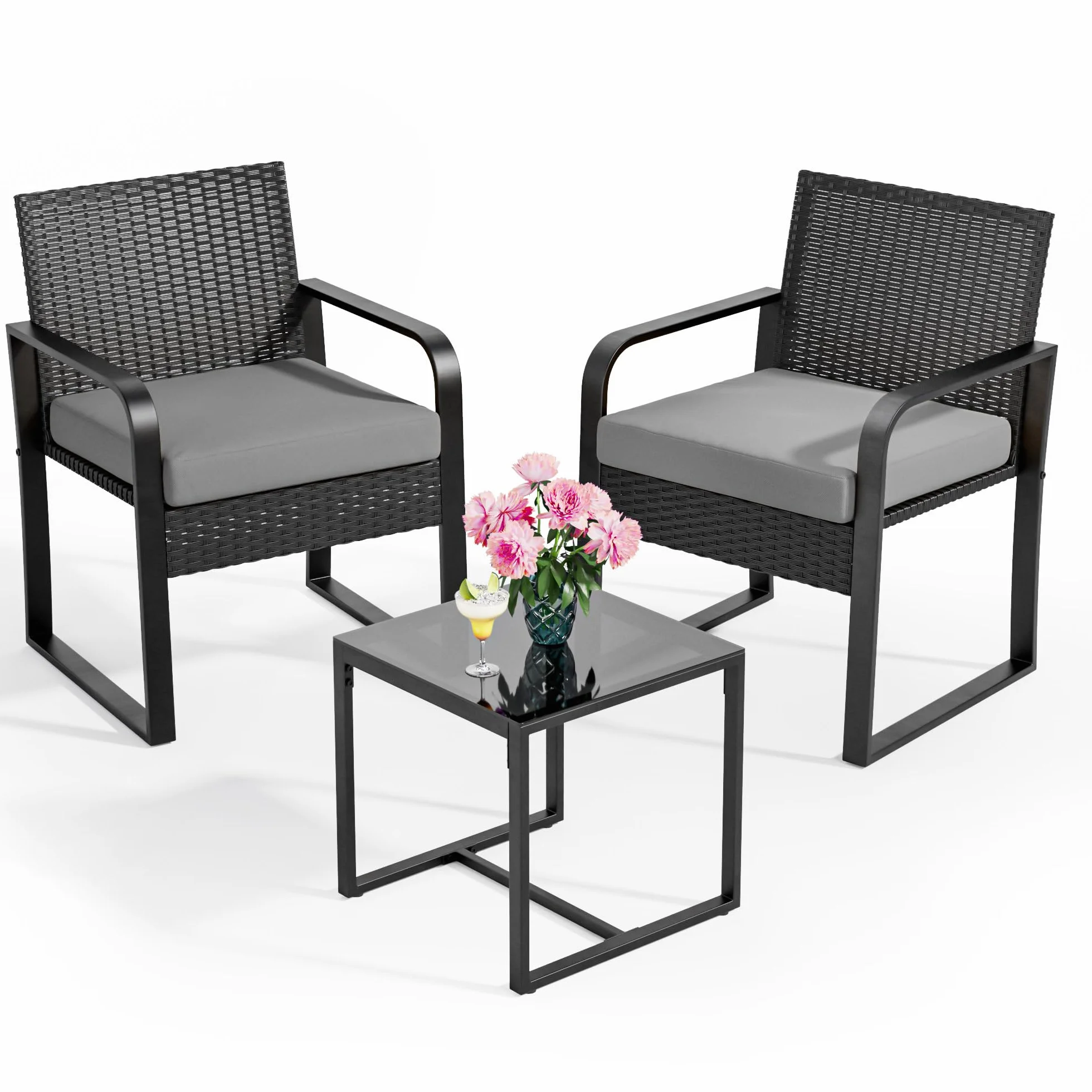 Bealife Ensemble de Meubles de Jardin en Rotin pour 2 Personnes, Gris