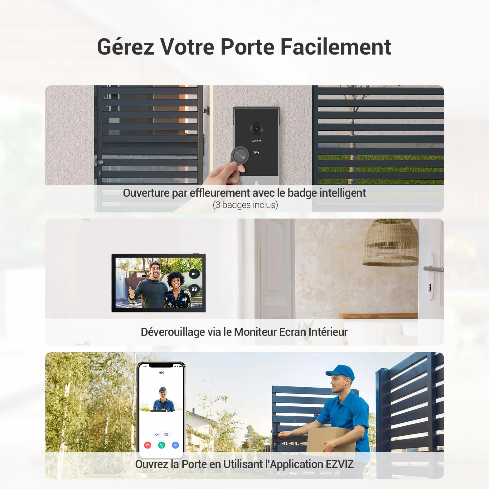 EZVIZ HP5 Interphone Vidéo WiFi 1080P, Moniteur Tactile 7", Sonnette Vidéo 2 Fils, Déverrouillage à Distance, Vision Nocturne