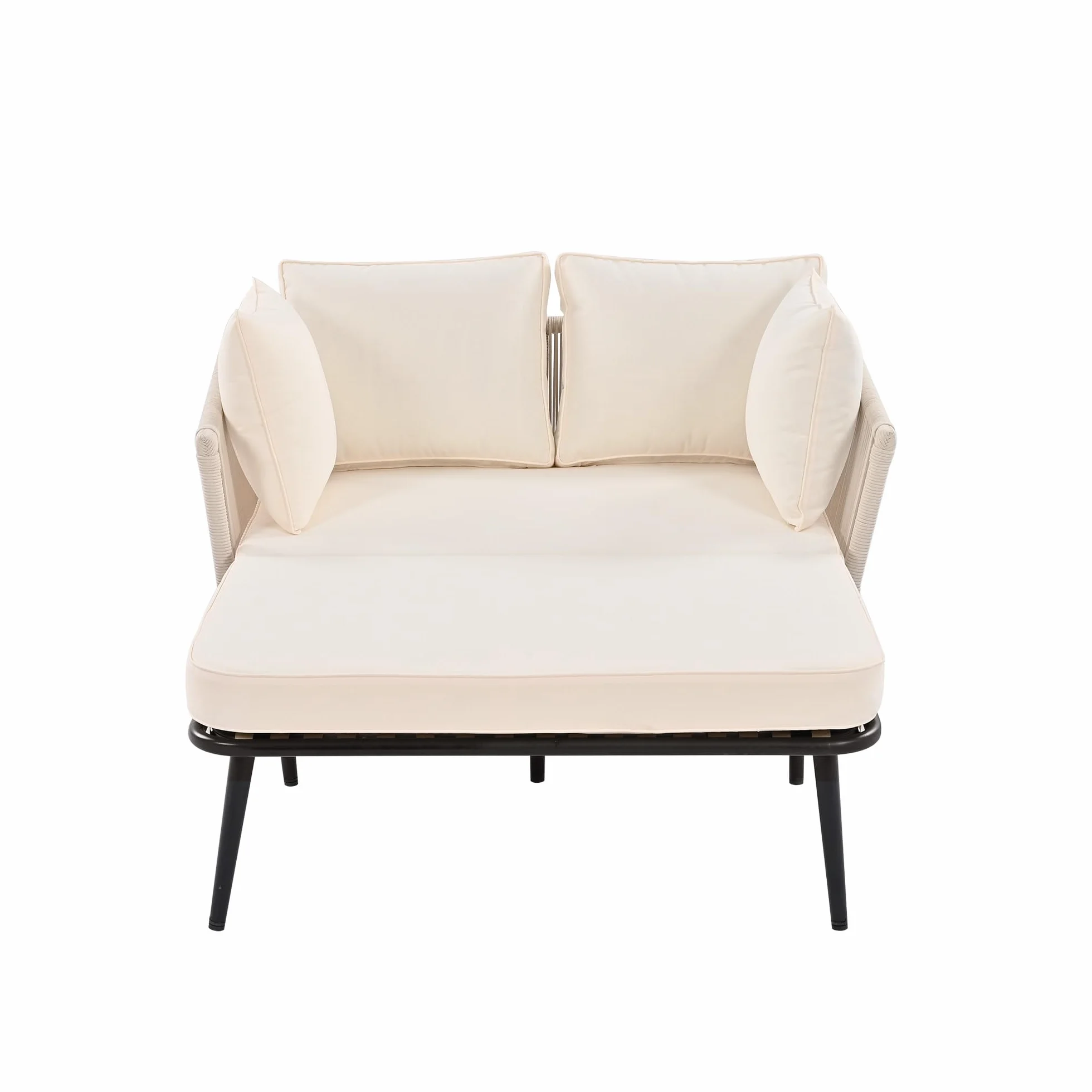 Merax Chaise longue de jardin d'extérieur avec 2 coussins et 2 coussins rembourrés, coussins amovibles et lavables, pour balcon, terrasse, salon de jardin, beige