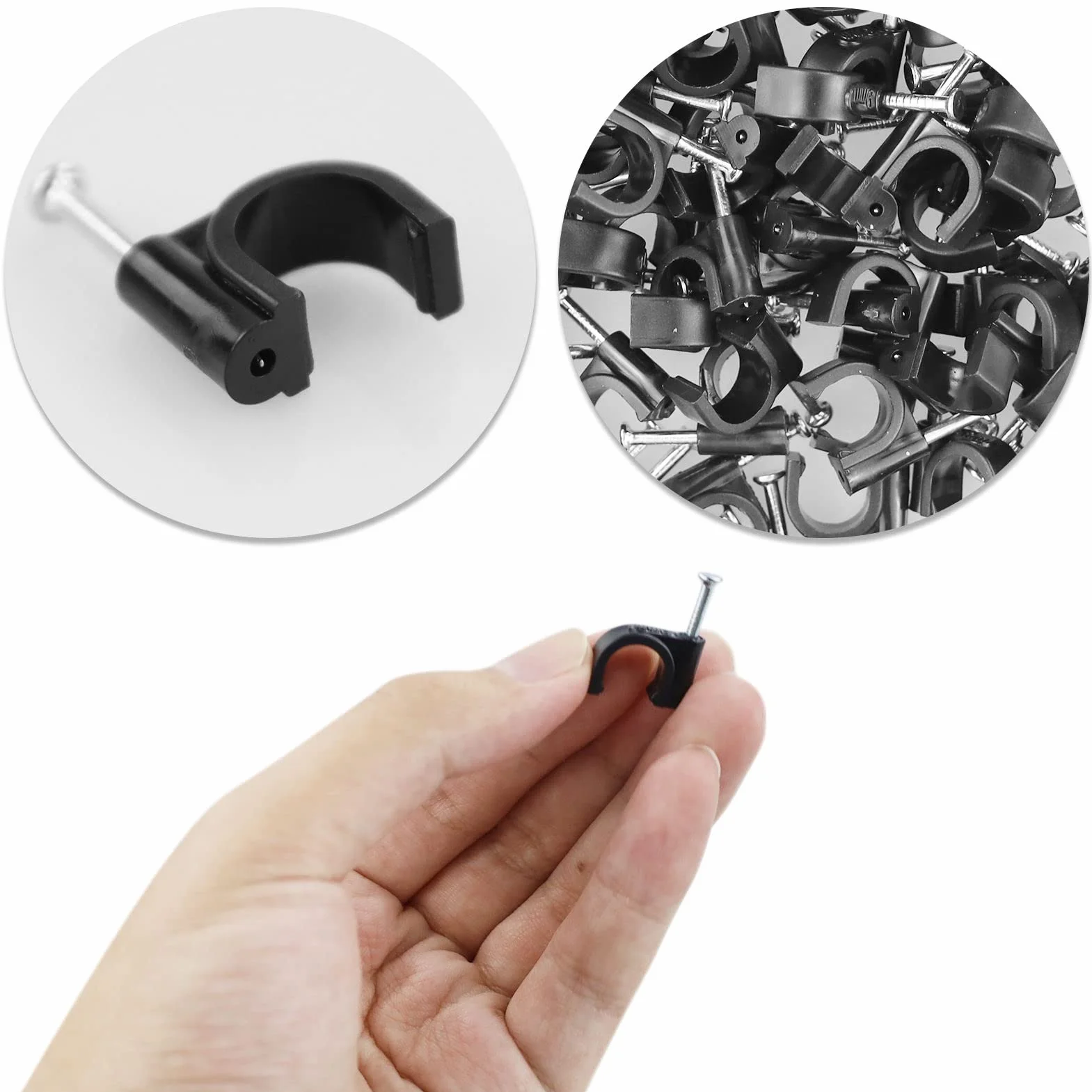 LAMXD 100 clips ronds noirs 9 mm pour câbles, pinces à clous pour fil de plinthe