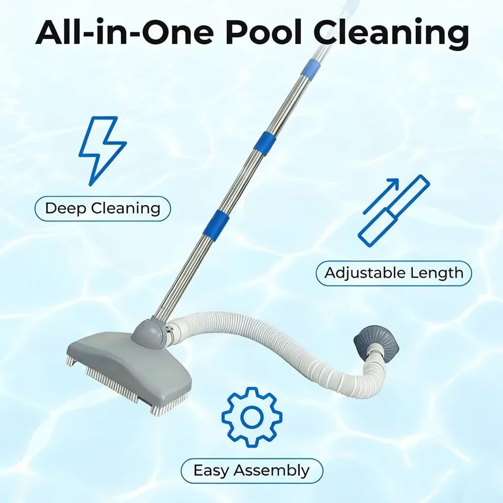 Nettoyeur de Sol de Piscine avec Tuyau Rétractable 350 cm, Aspirateur de Sol avec Tige Télescopique de 230 cm, pour Piscine, Etang, Jacuzzi, Salle de Bain et Spa