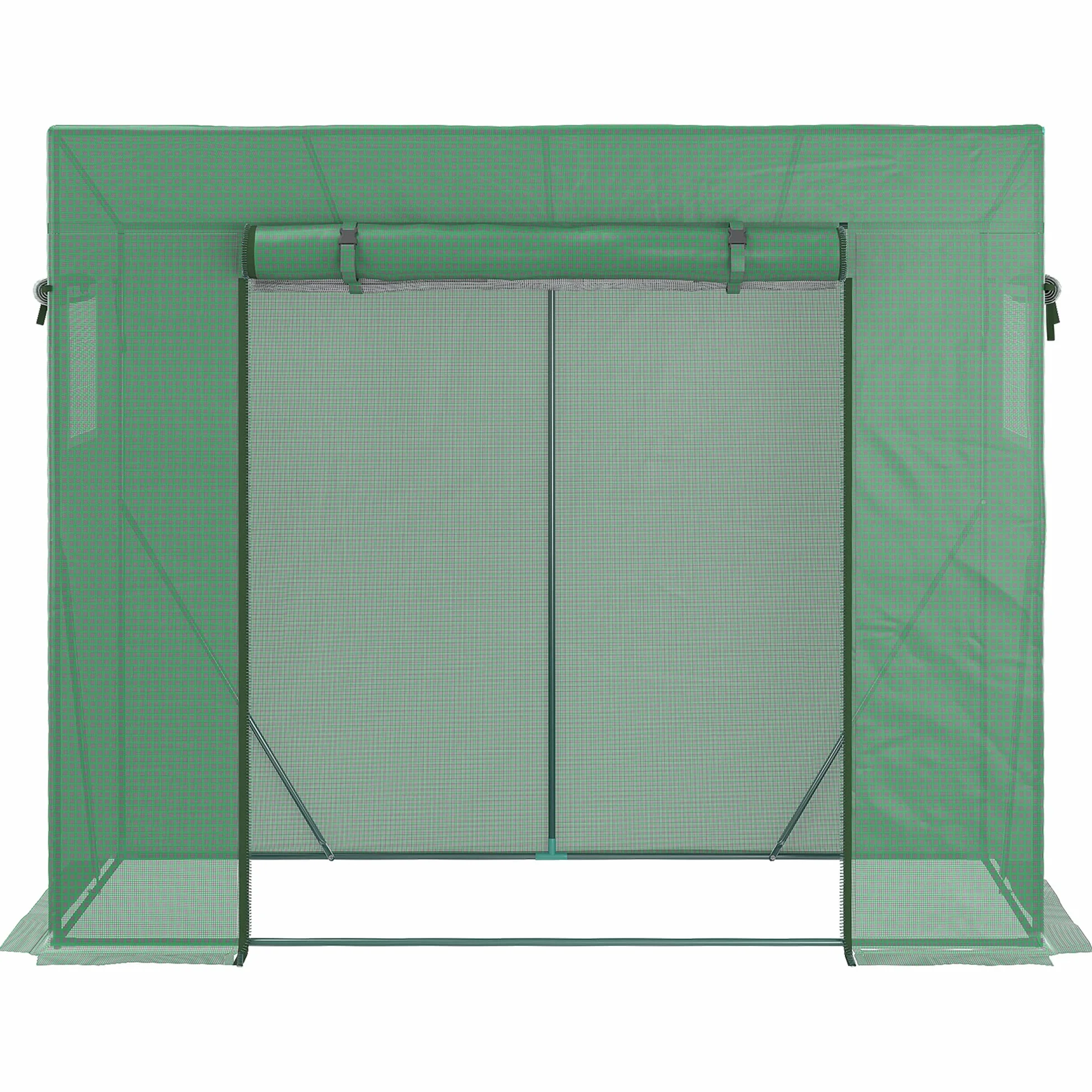 Outsunny Serre de Jardin PE, Serre de Balcon, bâche renforcée 140 g/m², châssis en Acier, Porte zippée Enroulable, pour légumes Plantes Fleurs, intérieur et extérieur, 200 x 77 x 169 cm, Vert