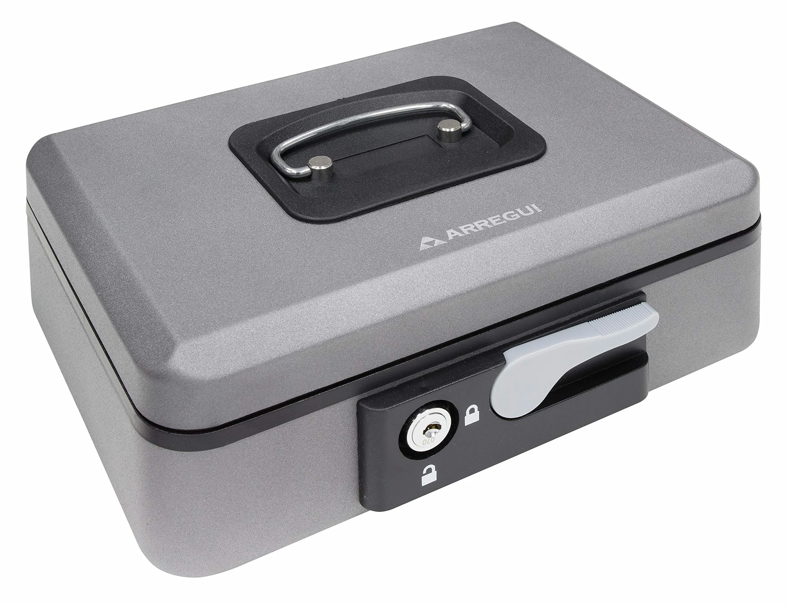 ARREGUI Popup C9736 Caisse à monnaie et billets à clé et bouton, acier, 25 cm, Gris graphite