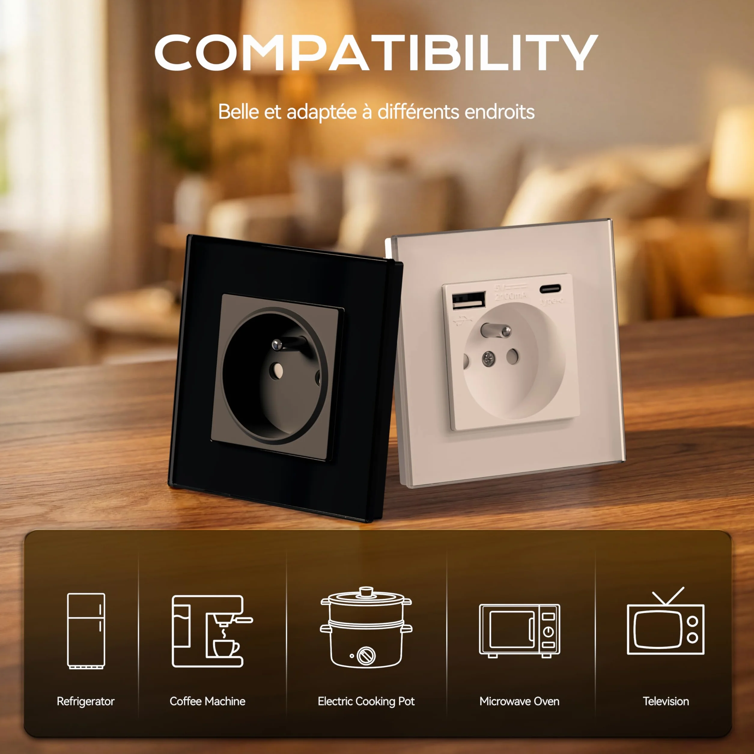 BSEED Prise Murale USB C 2 Paquets, Multiprise avec USB 2.1A 16A 240V 86mm Blanc