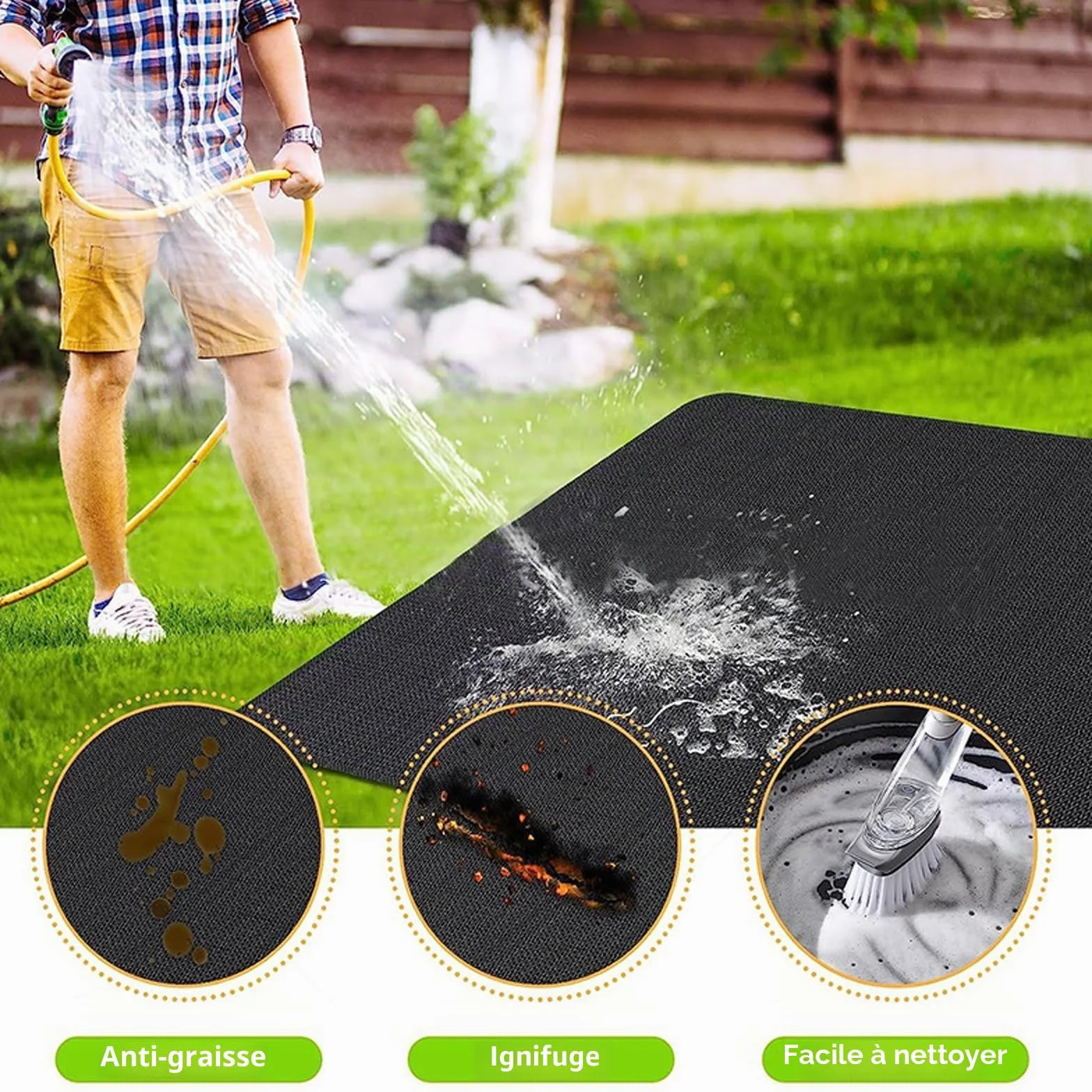 Tapis Ignifuge 120 x 100 cm pour Barbecue, Protection Thermique Réutilisable Sol