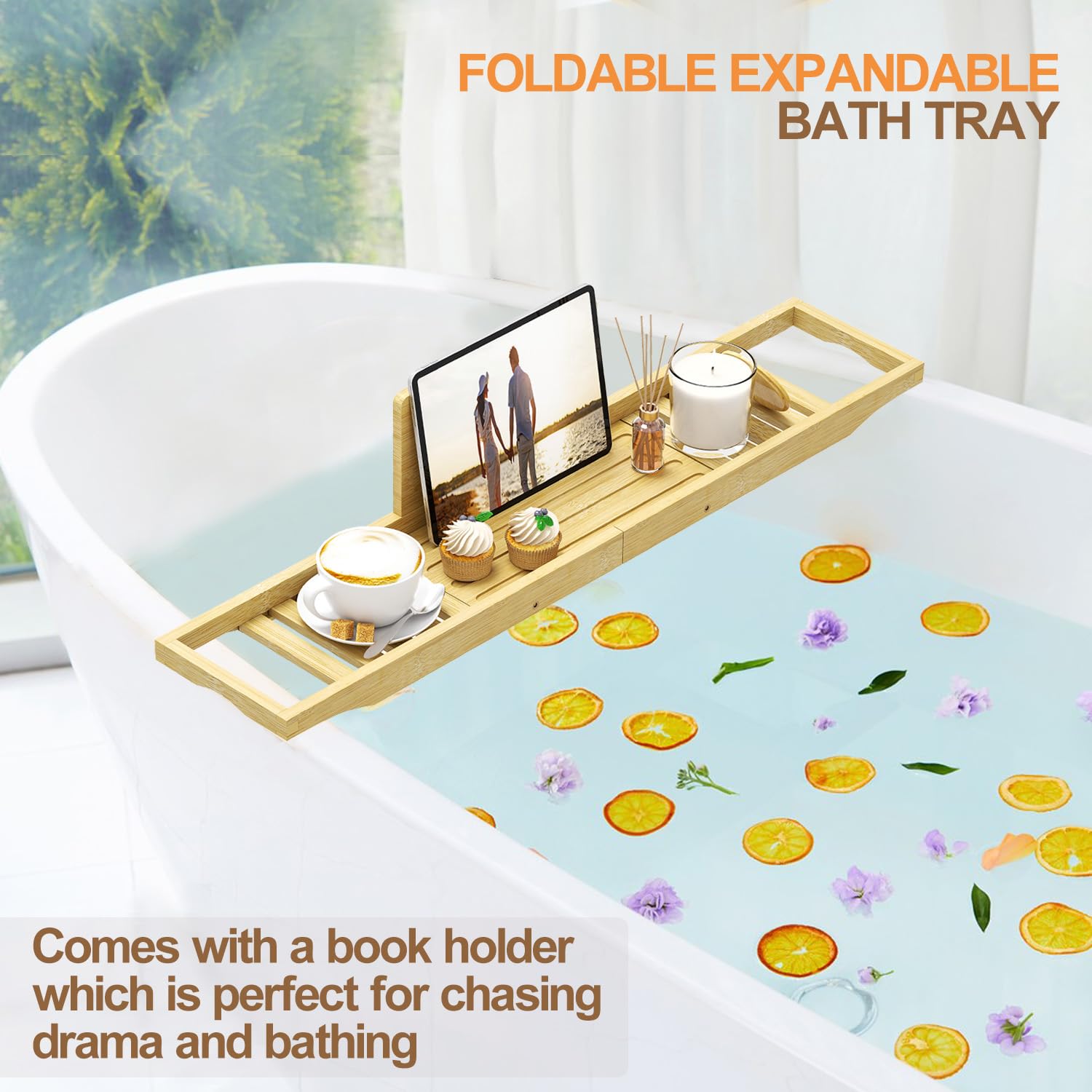 Premium Bamboo Bathtub Caddy Tray