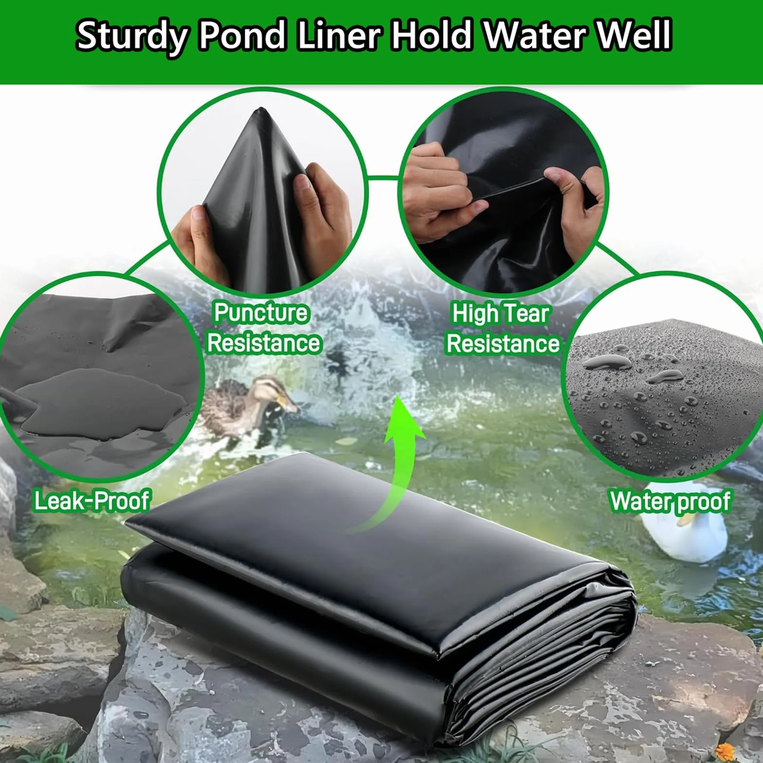 Bâche pour Bassin 7x7m Caoutchouc Liner pour Étang Koi Cascades (6x6m)