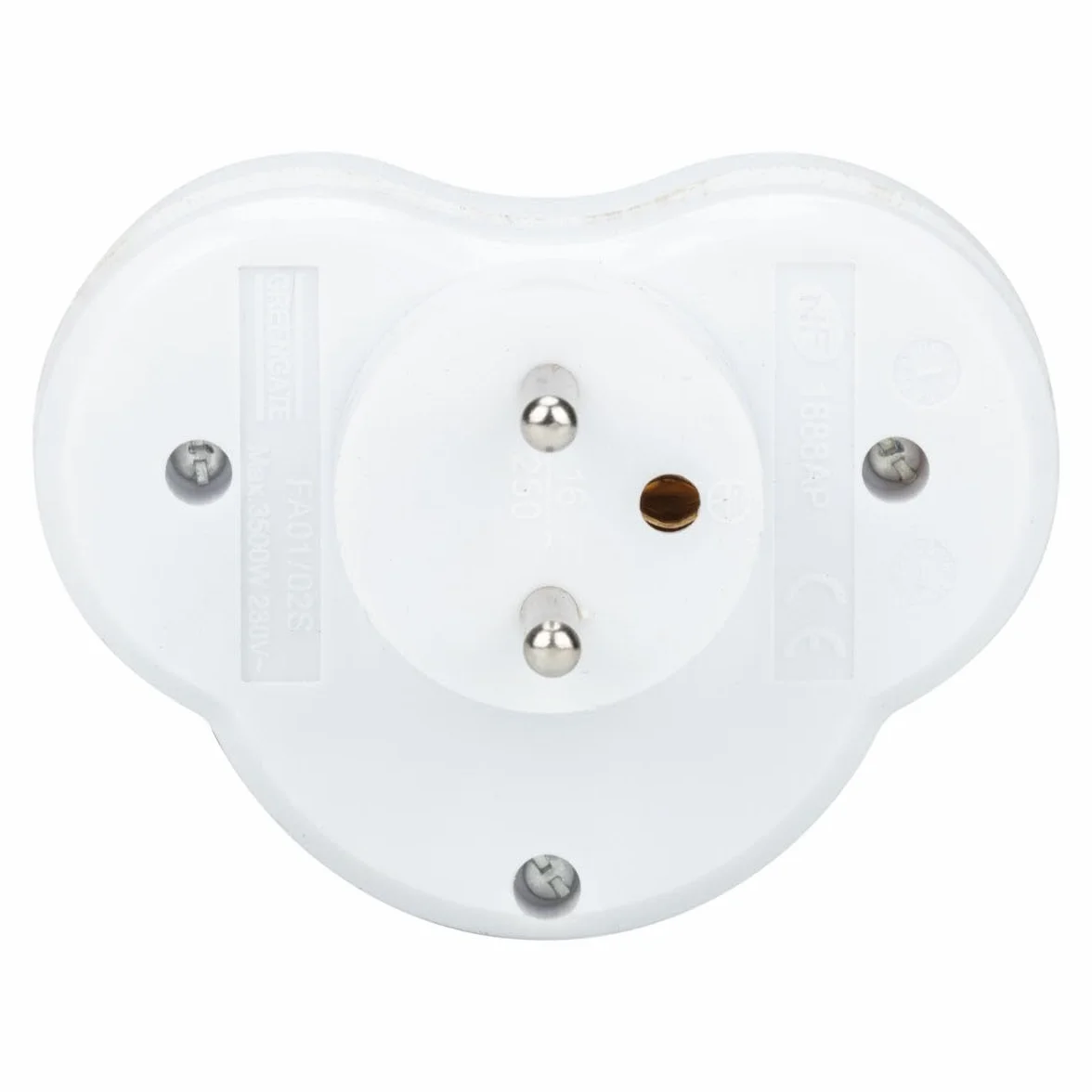 Zenitech Multiprise biplite 16A interrupteur façade Blanc