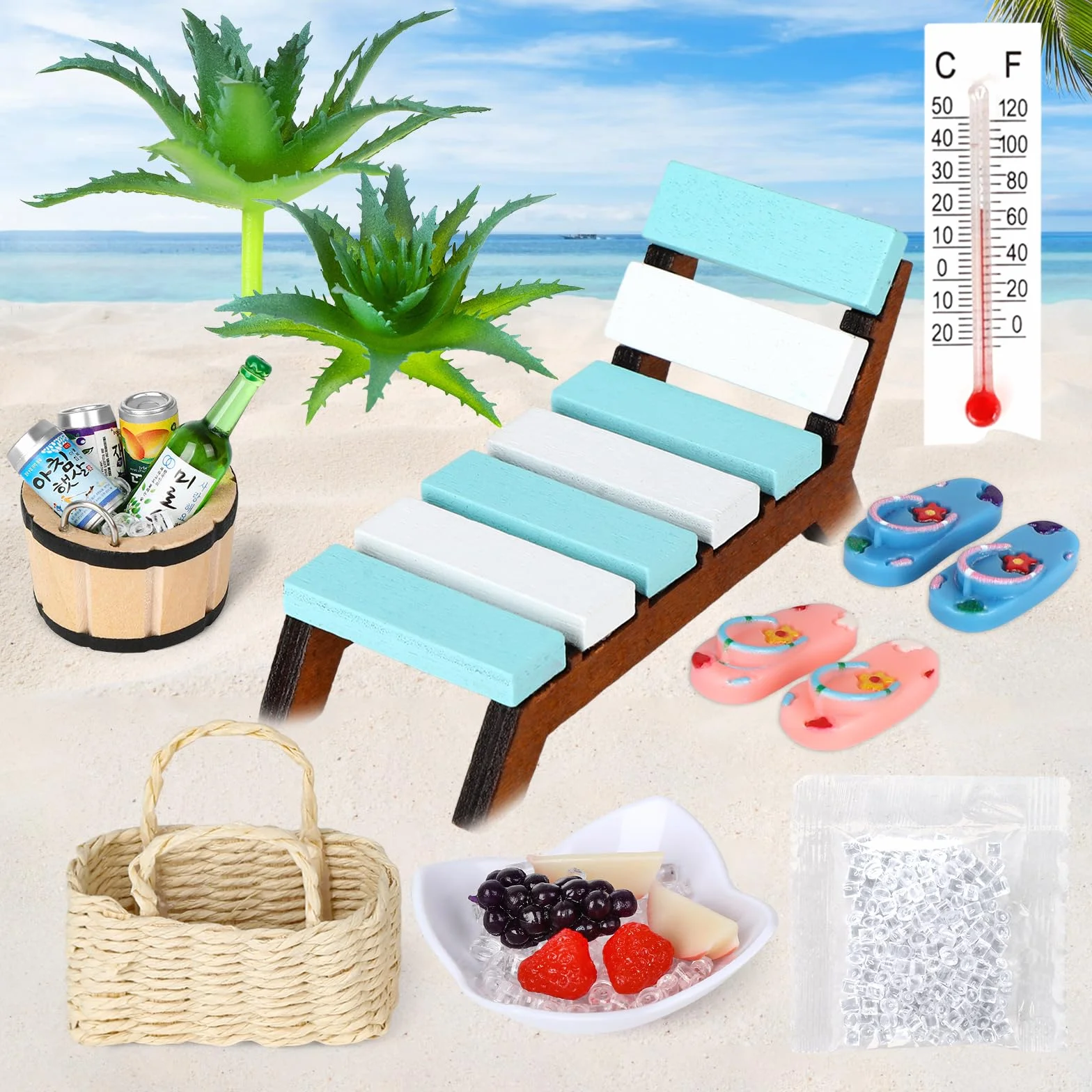 Miniatures Accessoires de Sauna 19 Pièces, Décoration de Plage Miniature pour Jardin DIY et Photo