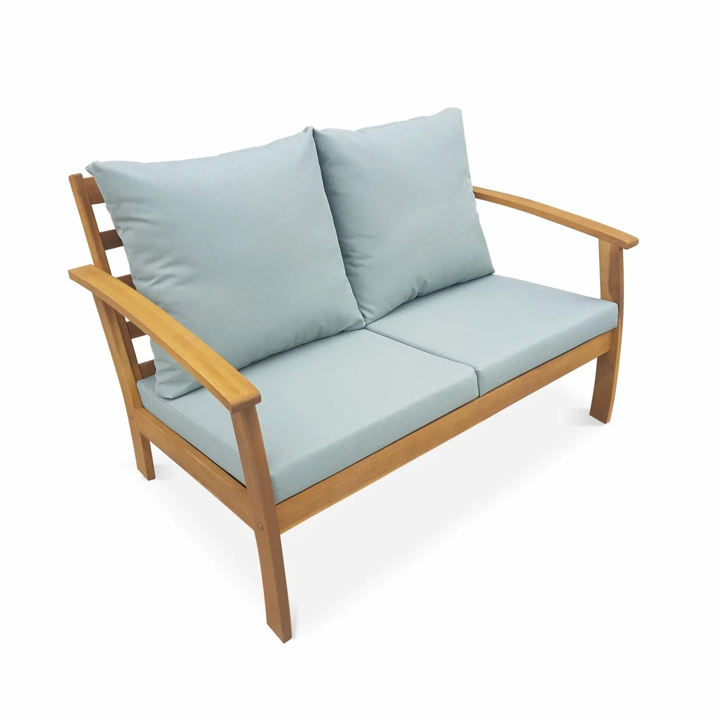 Alice's Garden Salon de Jardin en Bois 4 Places Ushuaïa Coussins Vert de Gris Table Basse Acacia Design