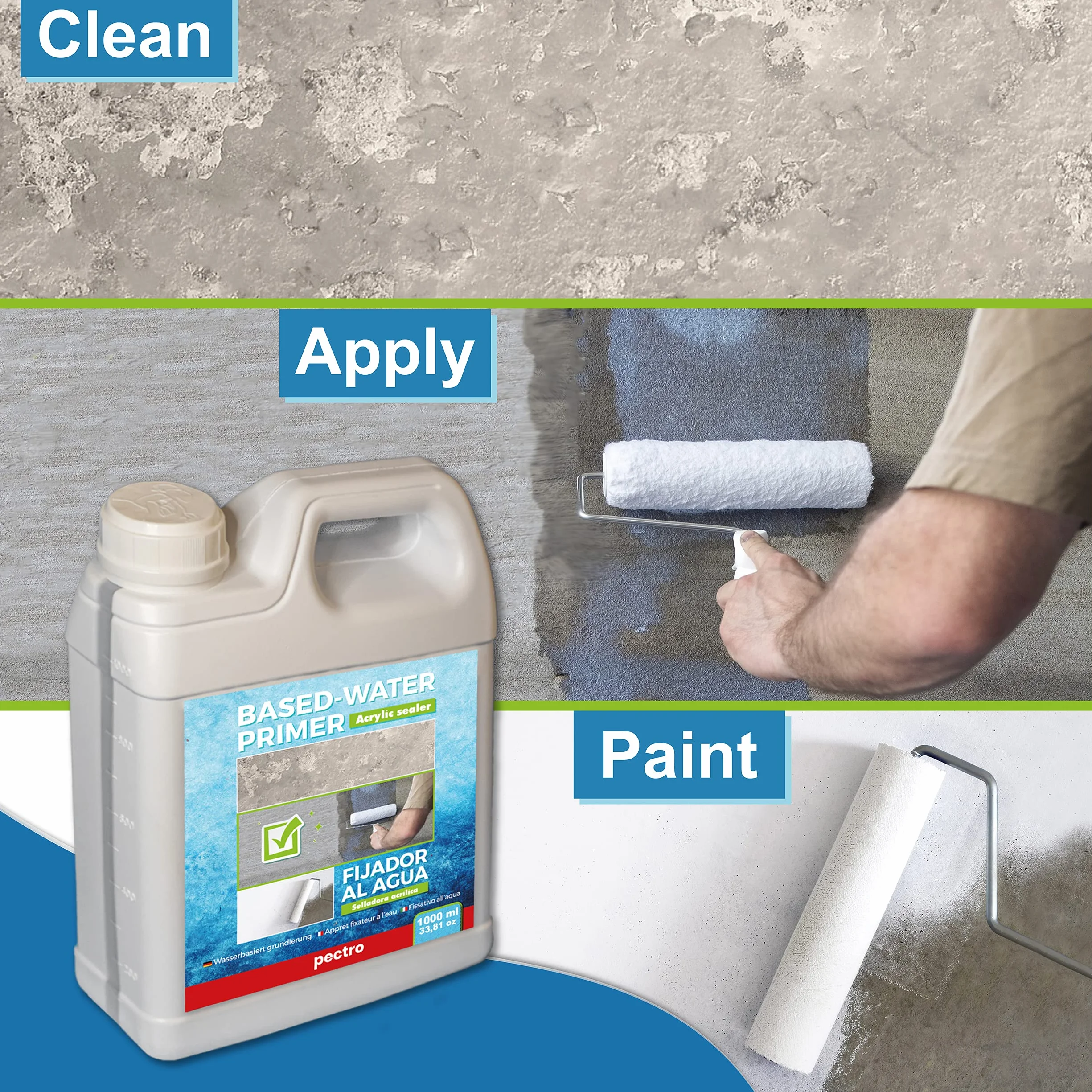 PECTRO Primaire d'accrochage peinture murs 1000ml - Apprêt fixateur à l'eau