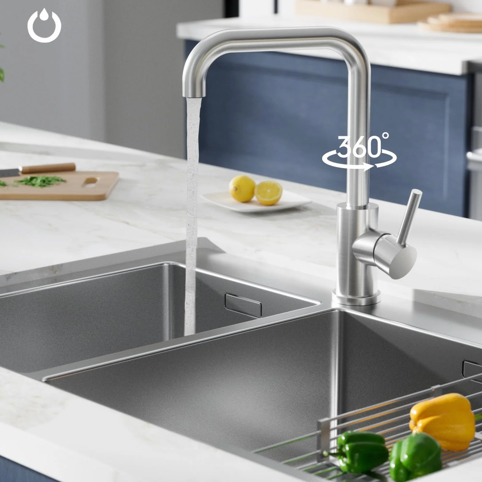 FORIOUS Robinet Cuisine Mitigeur pivotant 360° monocommande L 1 trou