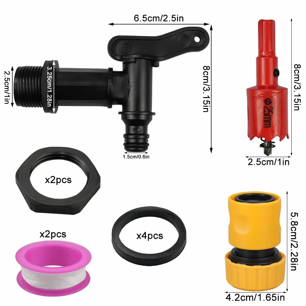 Robinet de Cuve en Plastique 2 Pièces Adaptateur Tuyau Arrosage 3/4 Récupérateur Eau de Pluie