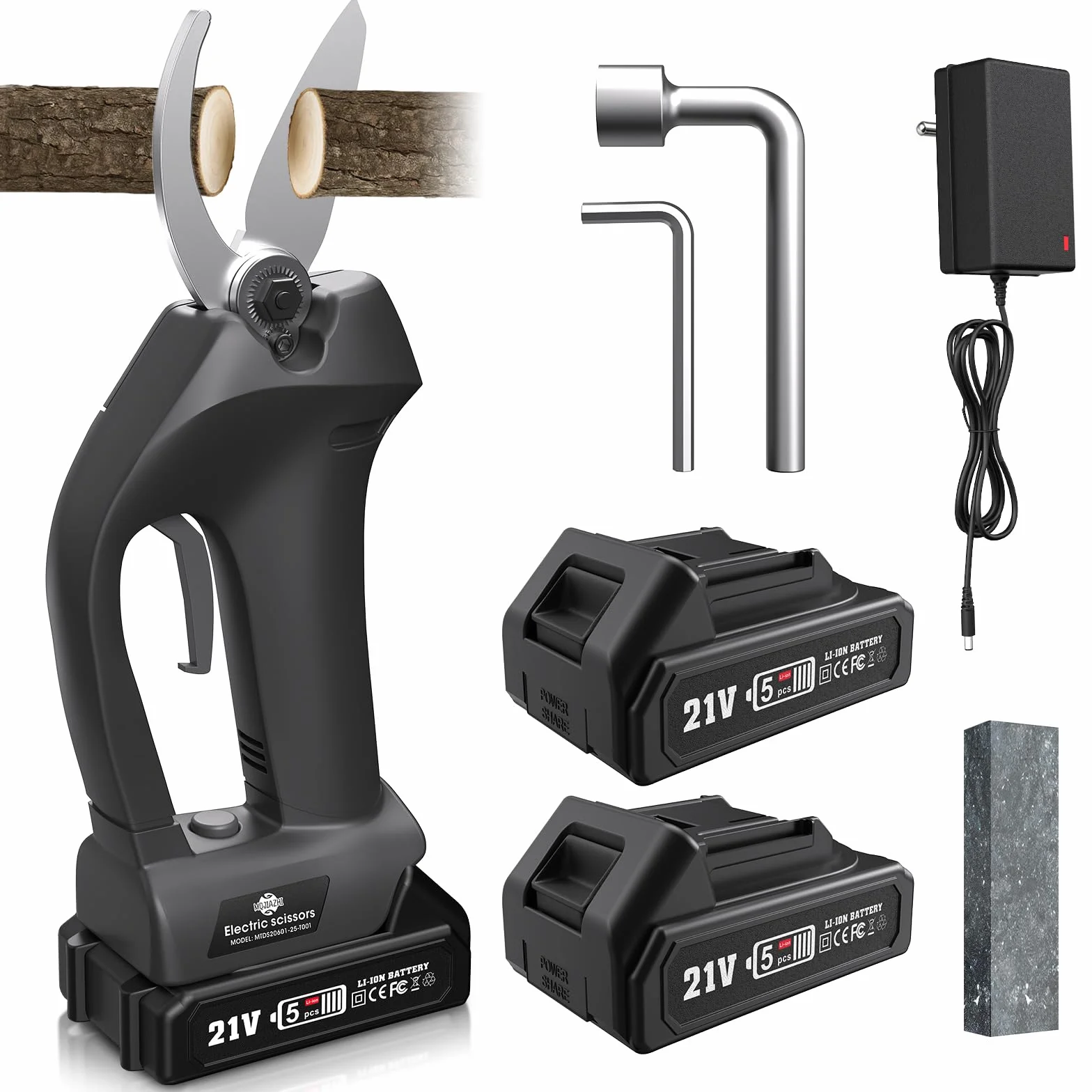 Sécateur Électrique Sans fil, 40mm Secateur Electrique, 2 x 1300mAh Batteries pour la taille, le jardinage, les arbres fruitiers et le vignoble Ciseau