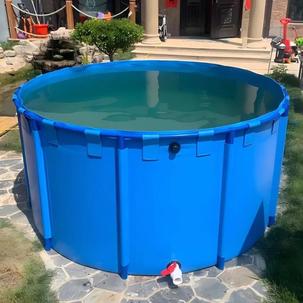 Bassin Pliable pour Poissons avec Cadre Ø200cm x H80cm Grande Bassine Ronde en Toile pour Carpes Koï