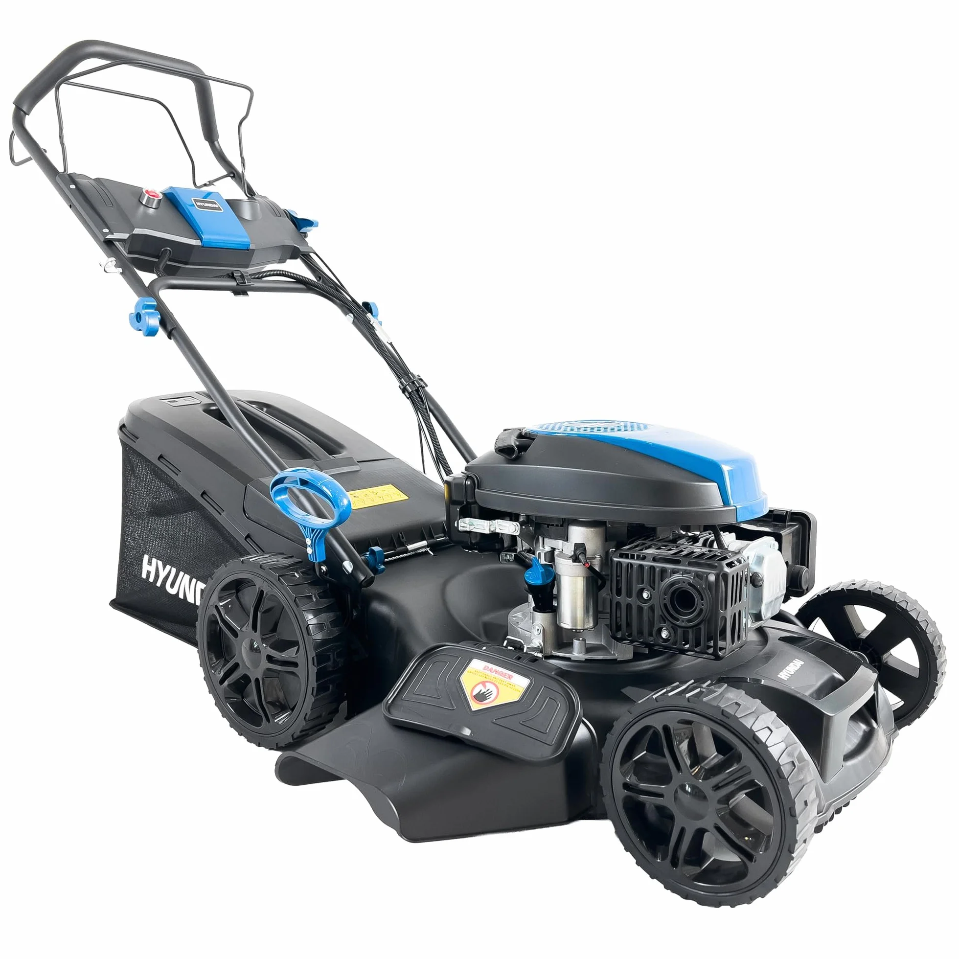 Hyundai Tondeuse à Gazon Thermique 51 cm Autotractée Démarrage Électrique Moteur 4-Temps 196 CC 4-en-1 Mulching Bac 60 L
