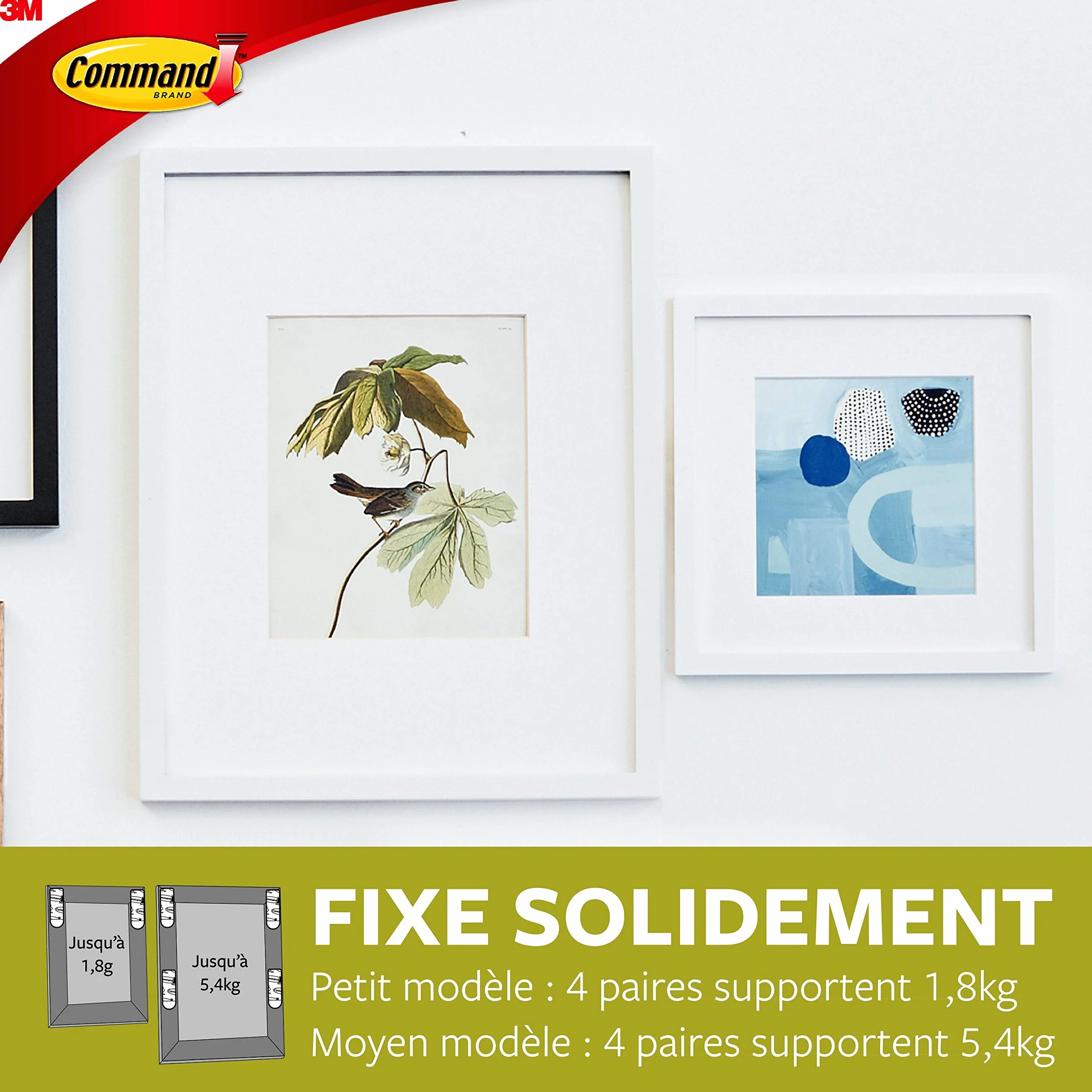 Command Languettes Accroches Tableaux 8 Paires Moyennes 4 Paires Petites Blanc Fixation sans Dommage