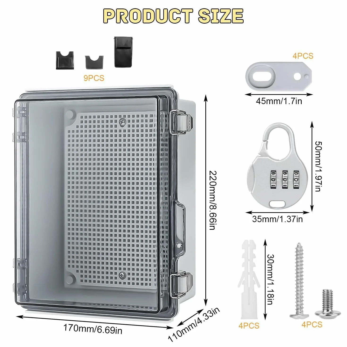 Coffret Électrique Étanche IP67 27 Pièces 220x170x110mm Boîte de Dérivation avec Cache Compteur
