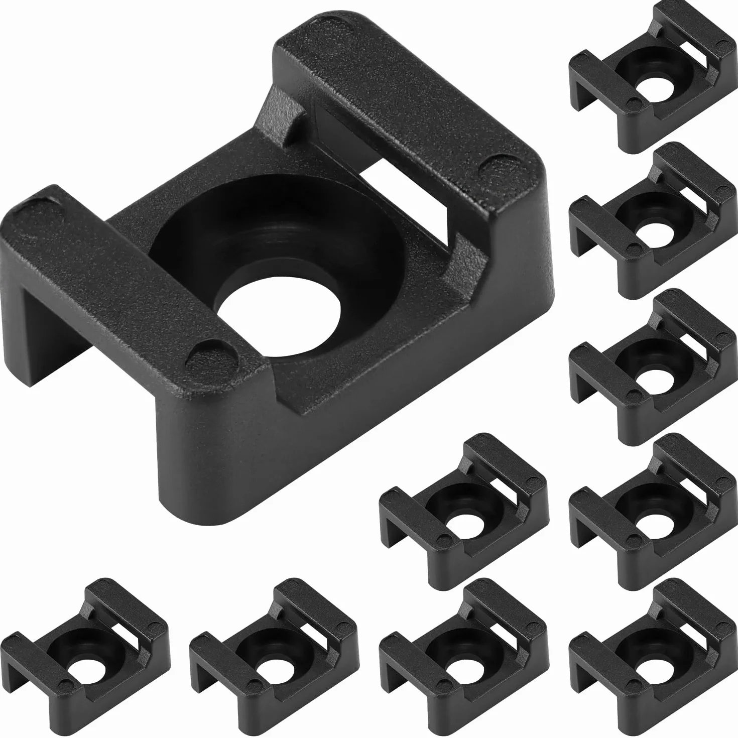 QWORK® 200PCS Base de Attache Câble en Plastique Noir 9 mm - Organisateur de Câbles avec Trou de Vis