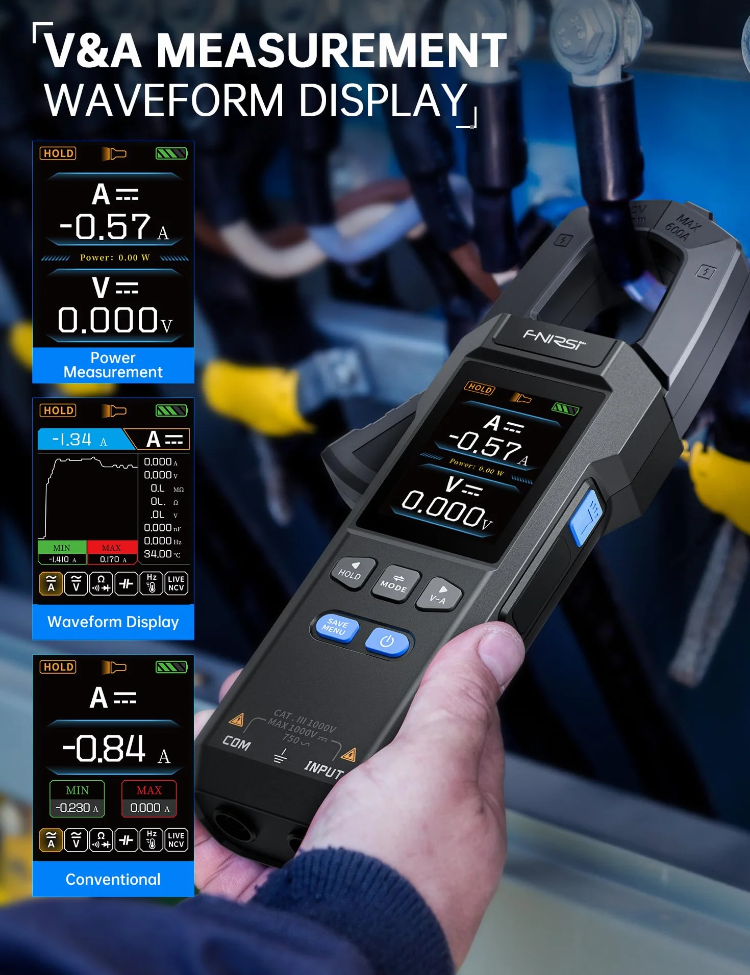 FNIRSI DMC-100 Pince Ampèremétrique Numérique Multimètre TRMS 9999 Points 600A Rechargeable NCV Tension CA/CC Courant Continuité