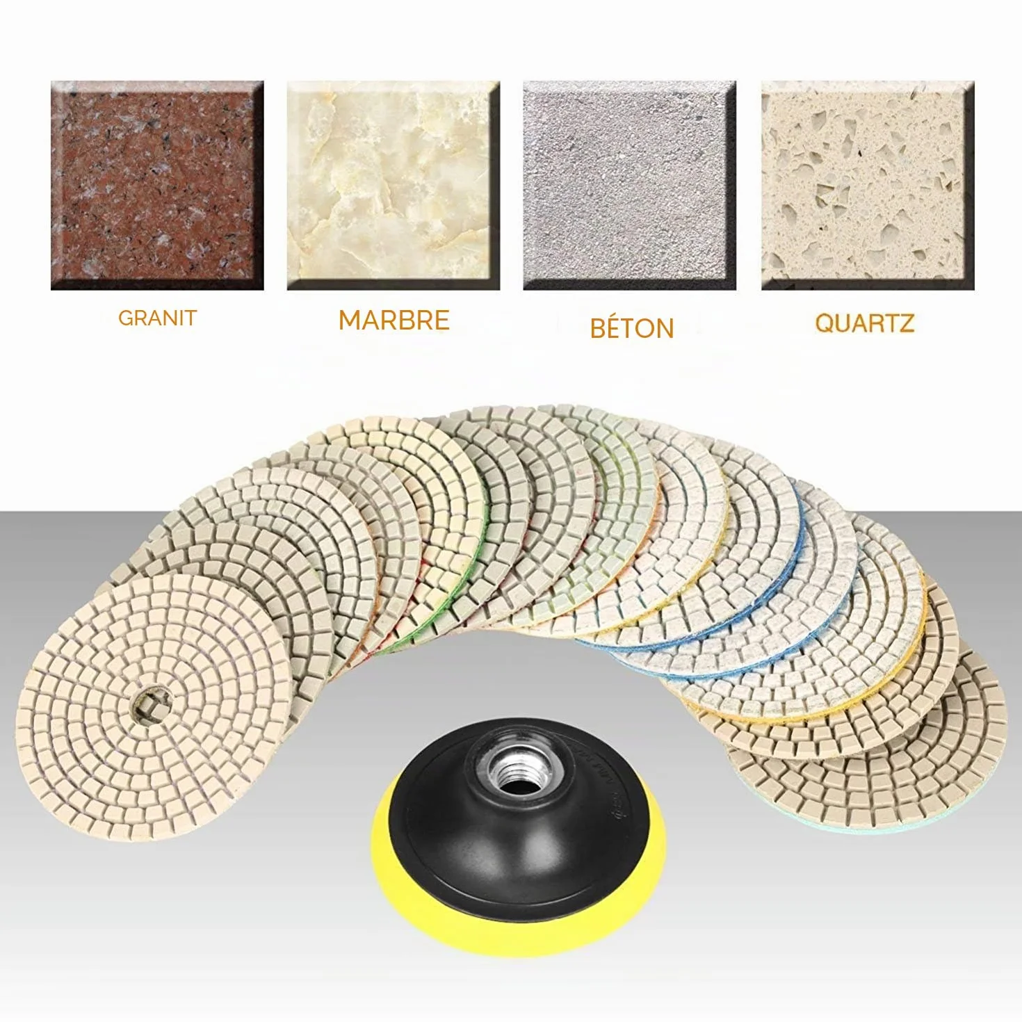 SPTA Disque de Polissage Diamant 4 pouces 100mm 15 Pcs Béton Granit Marbre 50#-6000#