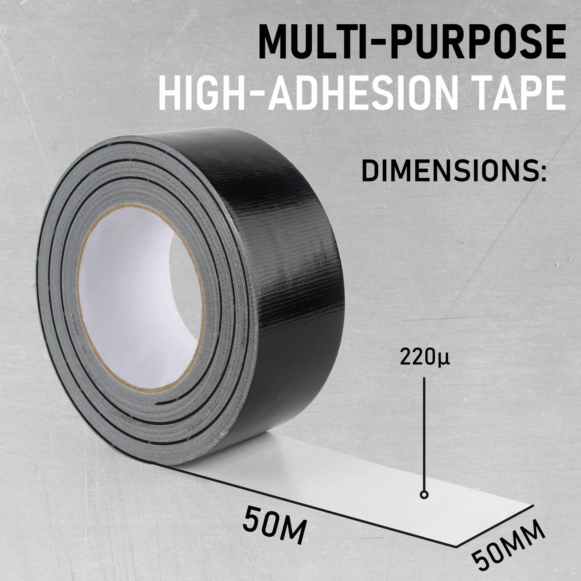 Ruban Adhésif Toilé Noir 50mm x 50m 220μ Gaffer Tape Imperméable Bande de Réparation