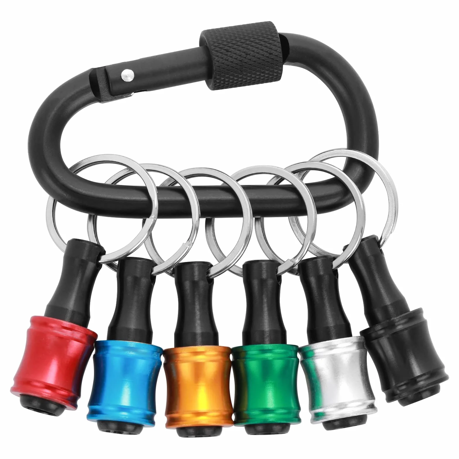 Porte-embouts de perçage 6 pièces, tige hexagonale 6,4 mm, alliage d'aluminium, avec mousqueton, noir