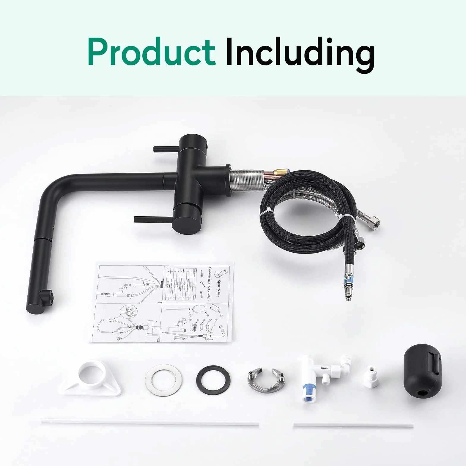 CREA Robinet Cuisine 3 Voies avec Douchette Extractible, Mitigeur Pivotant 360°, Noir Mat
