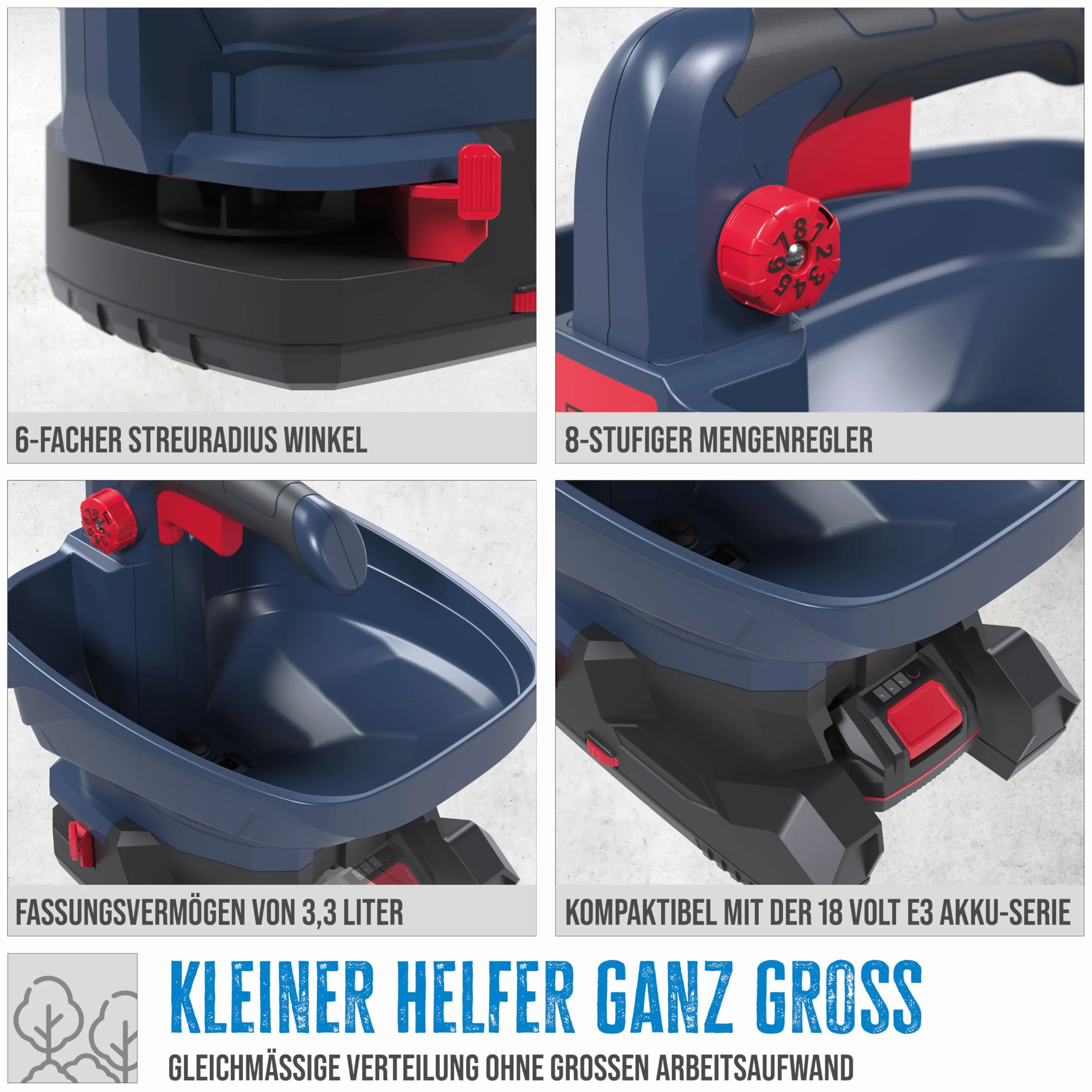 Güde Épandeur Universel sans Fil GUS 18-201-05 (18 V, Li-ION, Largeur d'épandage de 5 m, 6 Vitesses, 8 Modes d'épandage, 6 Angles d'épandage, capacité de 3,3 litres, avec Batterie 2 Ah et Chargeur)