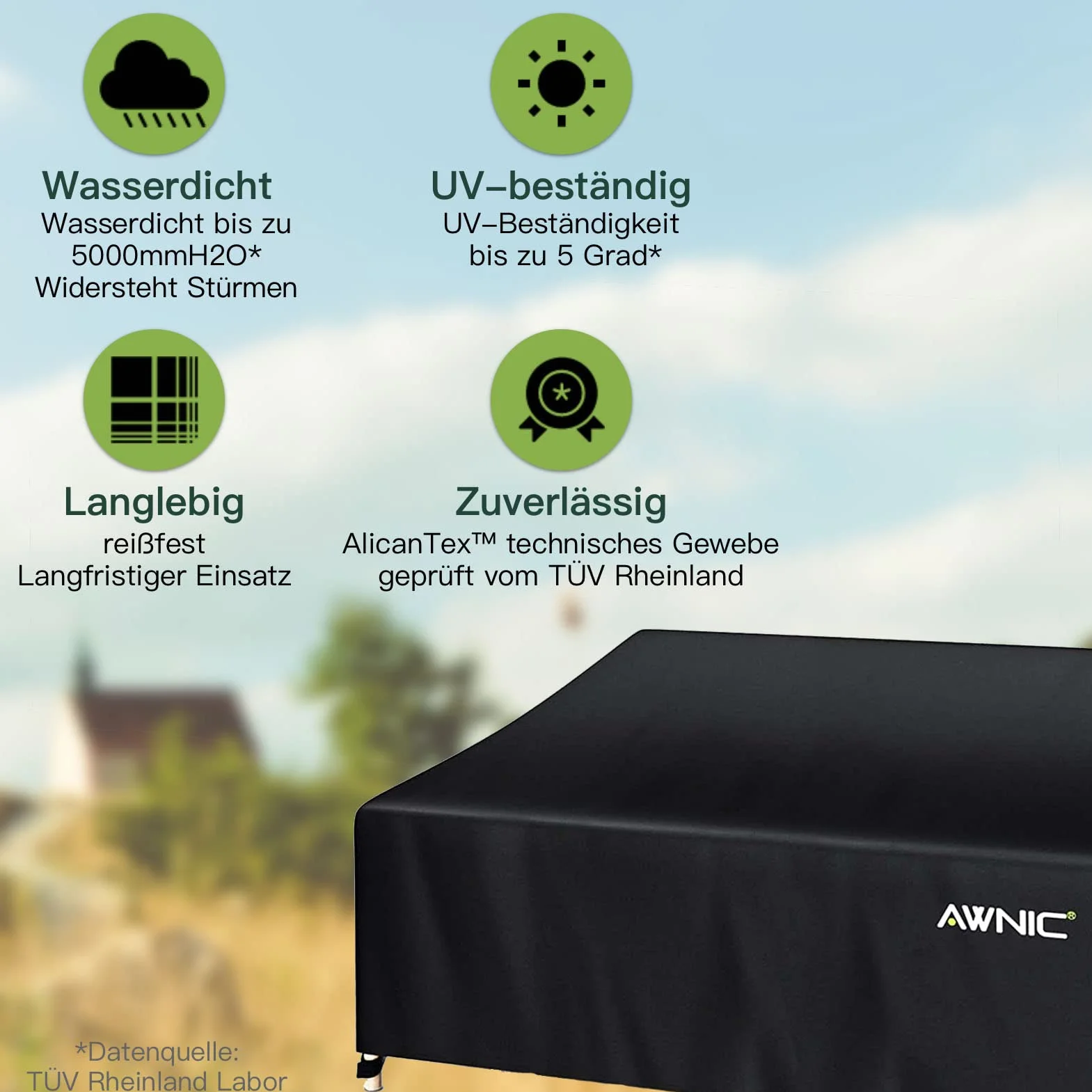 AWNIC Housse de canapé de jardin 3 places imperméable TÜV Rheinland 220 x 85 x 61/71 cm