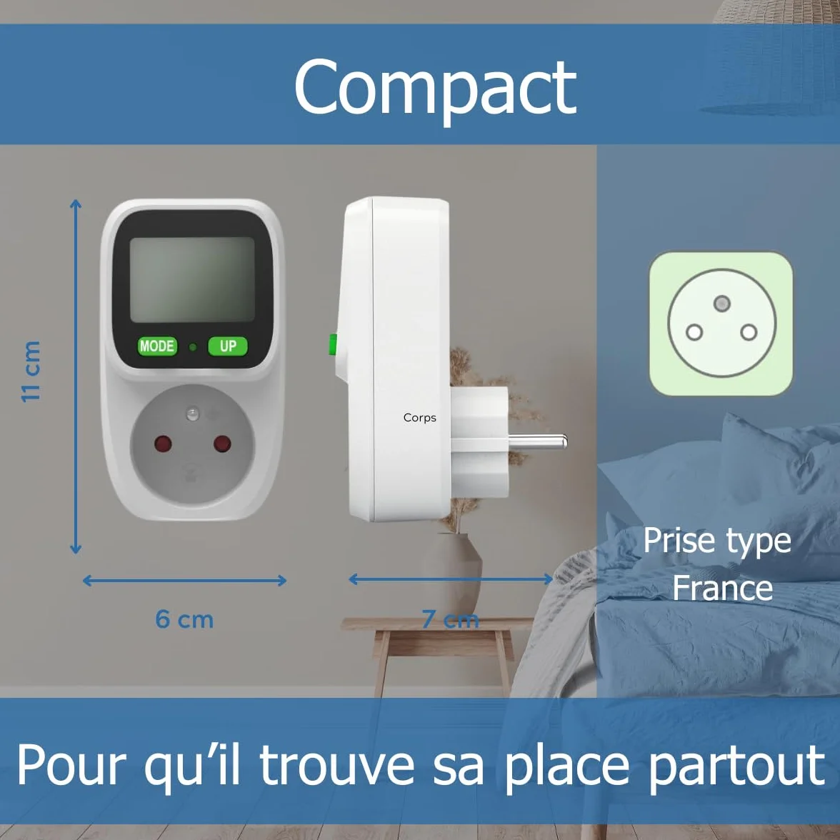 KETLER MS116TOP Compteur électrique prise mobile Wattmètre 16 A 3600 W Prises France Rétroéclairage