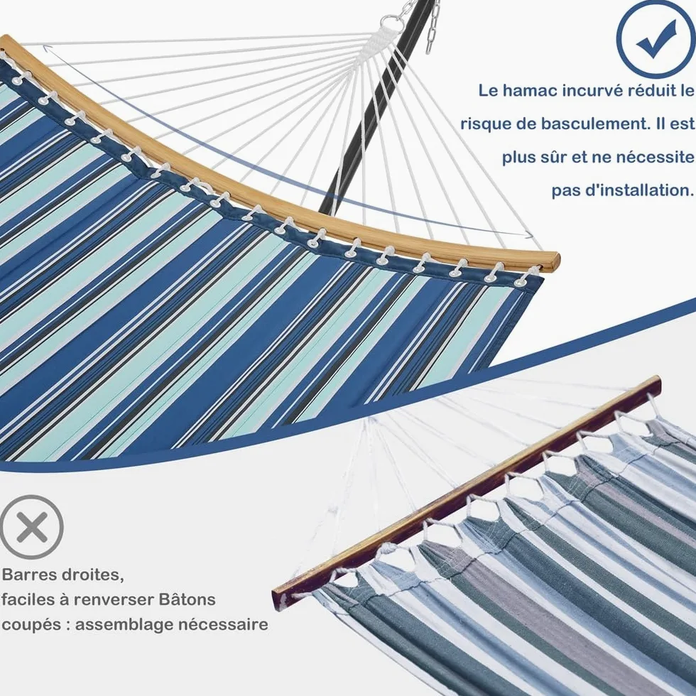 Yaheetech Hamac avec Support en Métal Hamac sur Pied pour 2 Personnes Toile avec Barre Oreiller Sac de Transport pour Extérieur Intérieur Jardin Terrasse Charge 216 kg