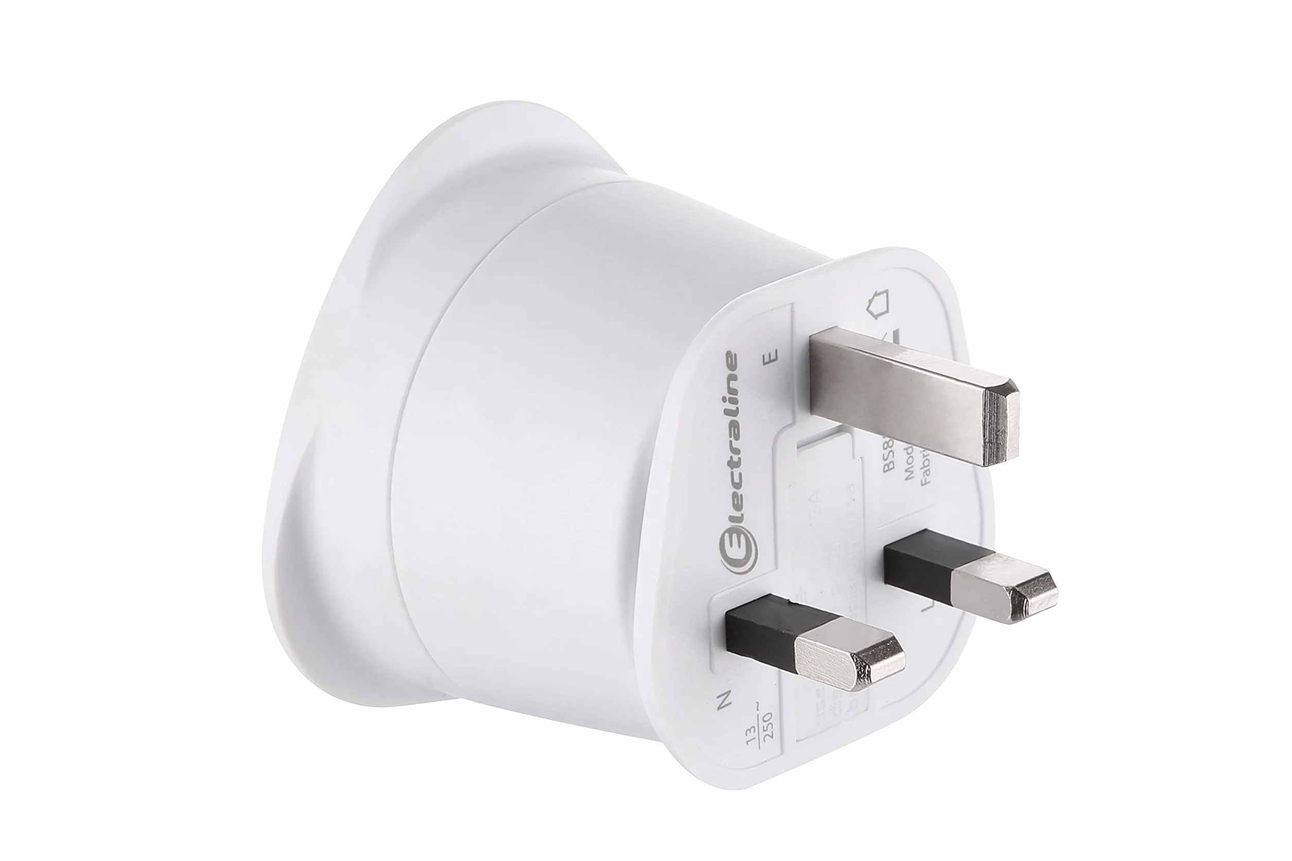 Electraline Adaptateur de voyage France/Europe vers UK 2 Broches Europe vers 3 Broches Uk, White