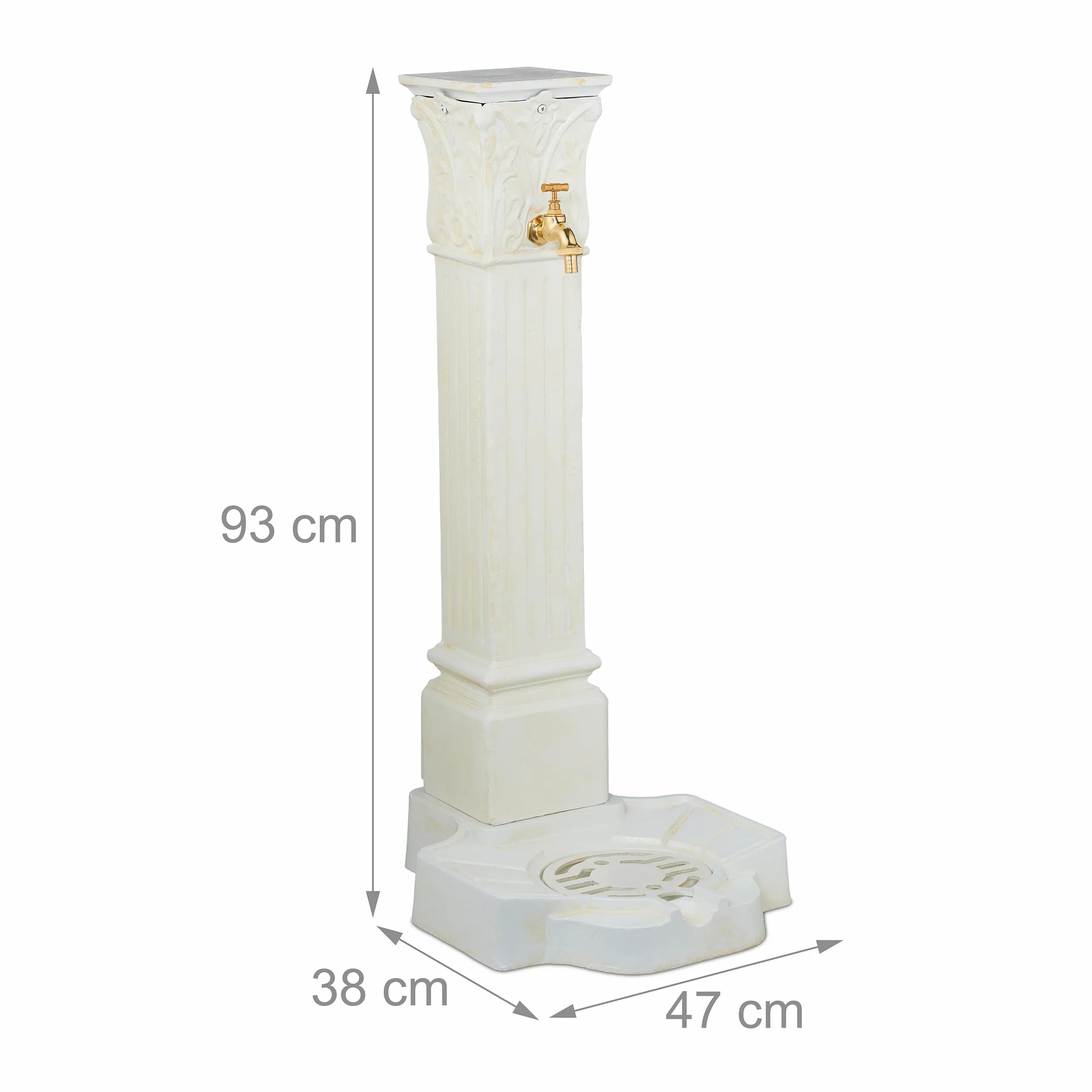 Relaxdays Fontaine extérieure pour Le Jardin ou la terrasse, Robinet, bac, H x L x P : 93 x 47 x 38 cm, Blanche