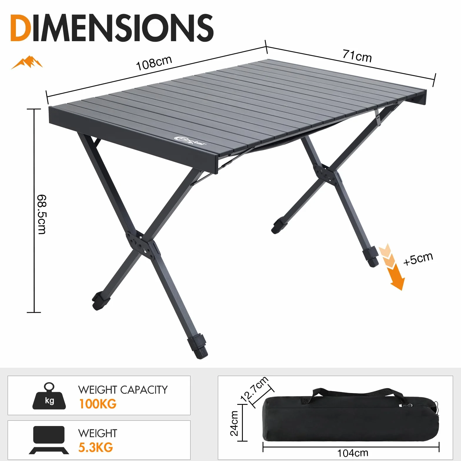 Stół campingowy pliante 108x71cm Alu 100kg 4-6 osób