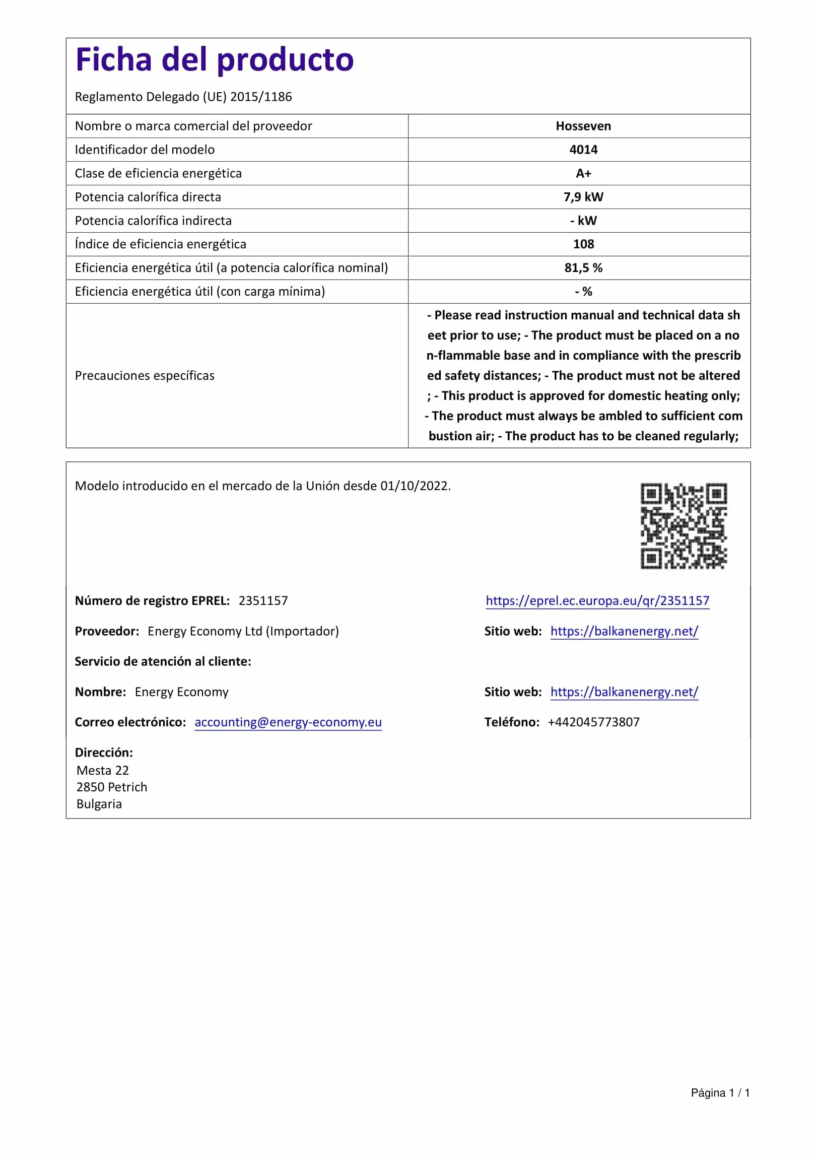 BALKAN ENERGY Cuisinière à Bois 4014 7.9kW