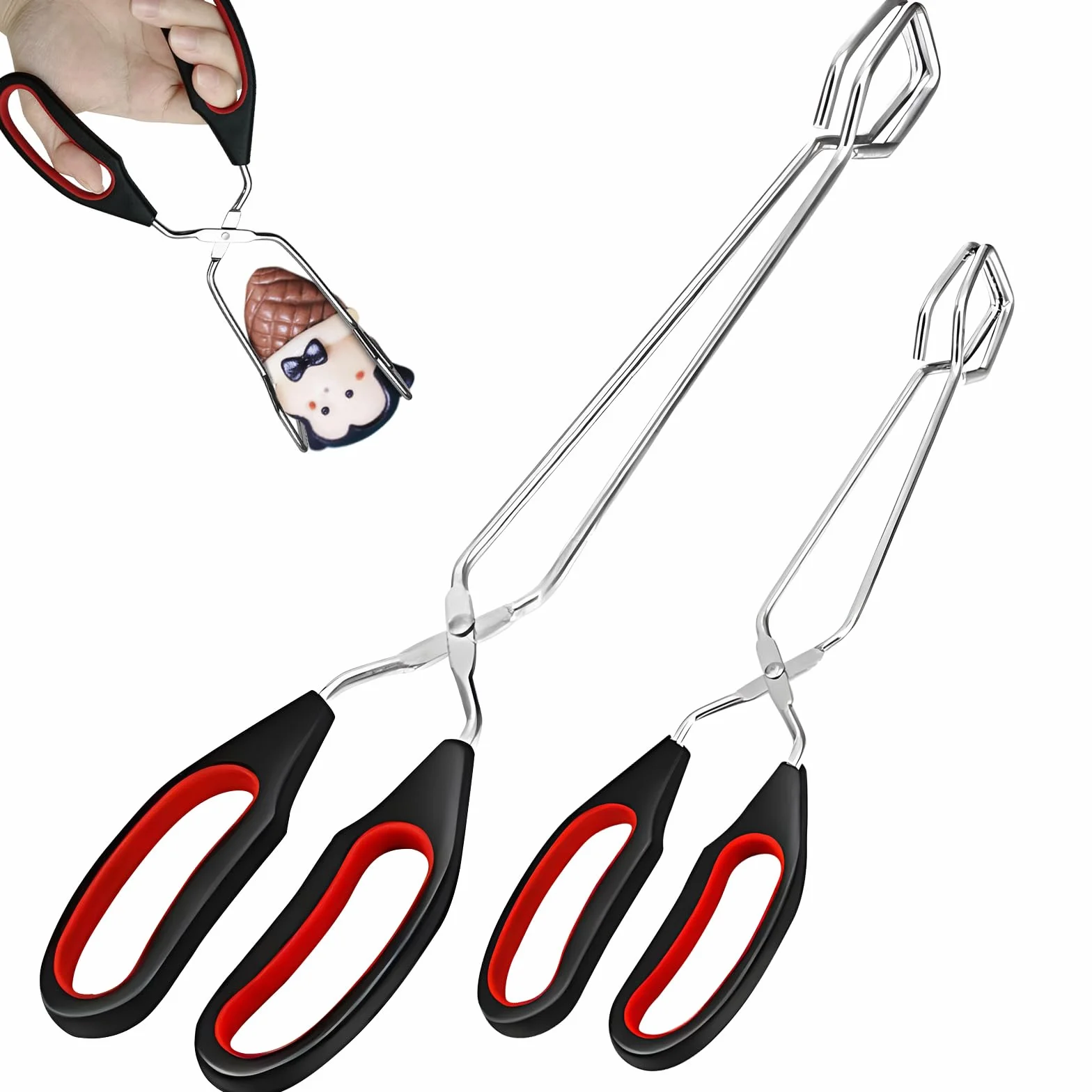 Lot de 2 pinces à barbecue inox avec poignées antidérapantes et chaude - Pince à charbon de bois pour cuisine, pâtisserie, BBQ