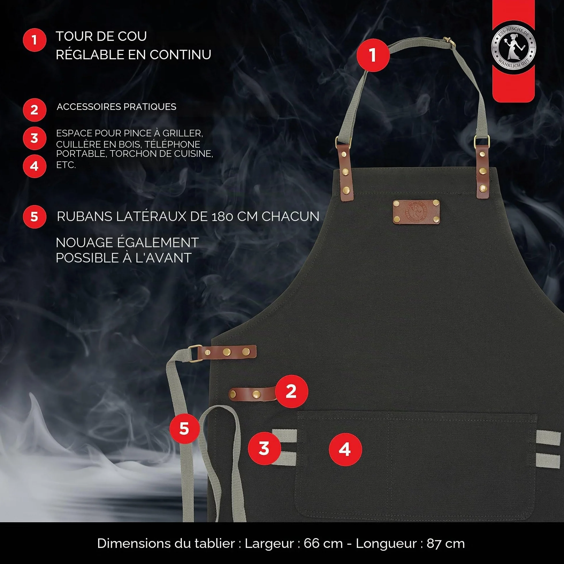 Ess-Nische® Tablier de cuisine Tablier de barbecue pour hommes et femmes - Idéal comme cadeau pour hommes, grand-mère ou grand-père