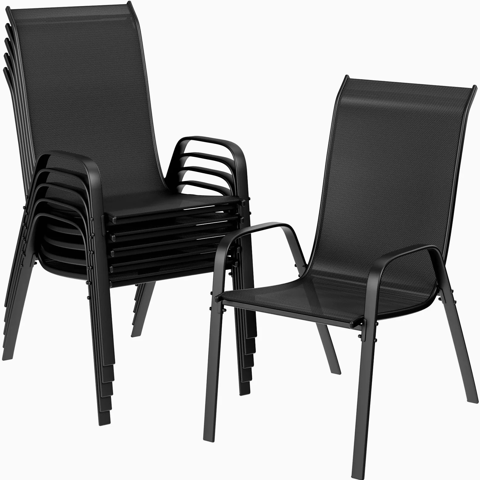 LIFERUN Lot chaises de Jardin empilables à Dossier Haut - Structure en Acier textilène - pour Jardins, Cours, balcons, Restaurants - Charge maximale : 150 kg - 54 x 69 x 93 cm (6, Noir)
