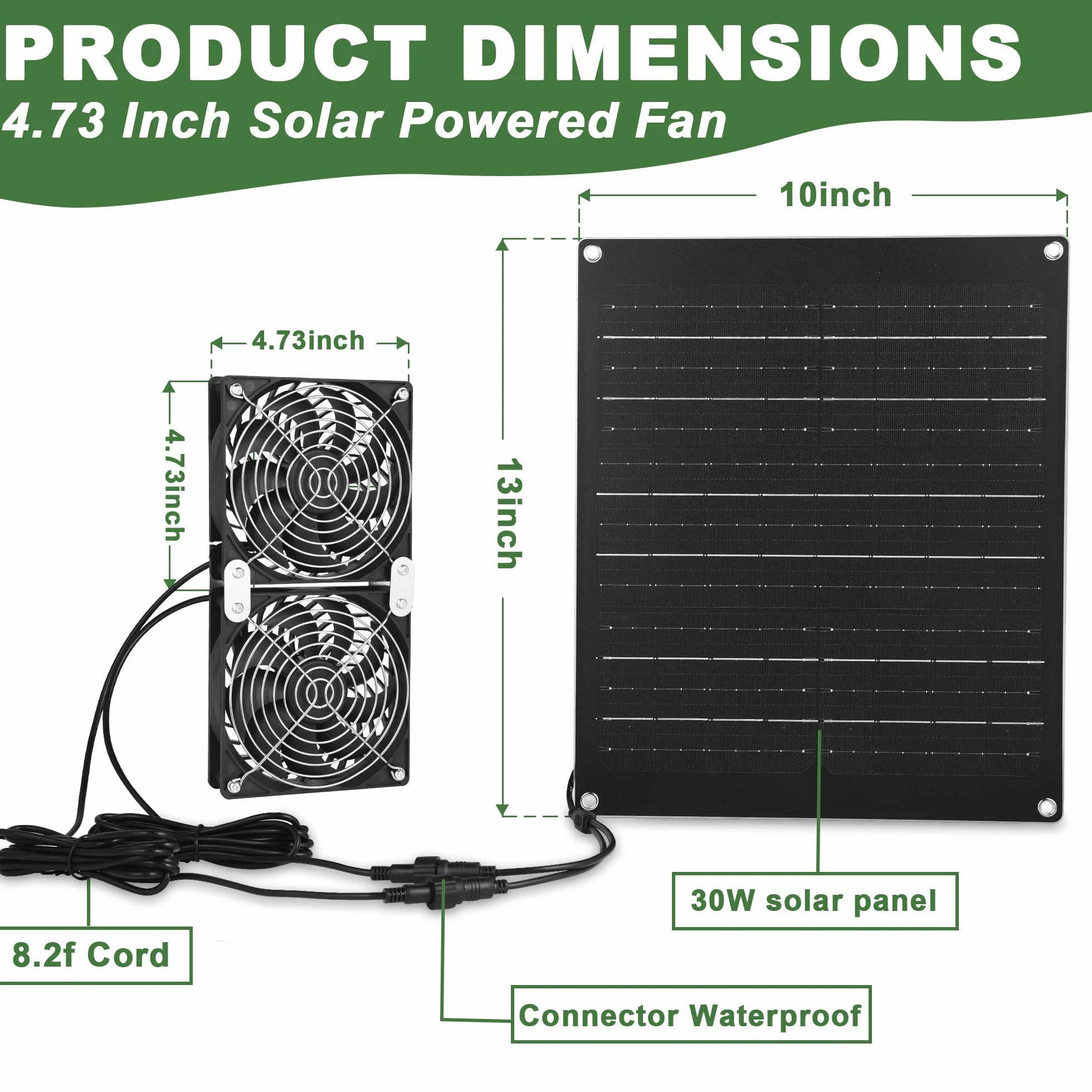 Ventilateur solaire 30 W étanche IPX7 pour serre extérieure panneau solaire
