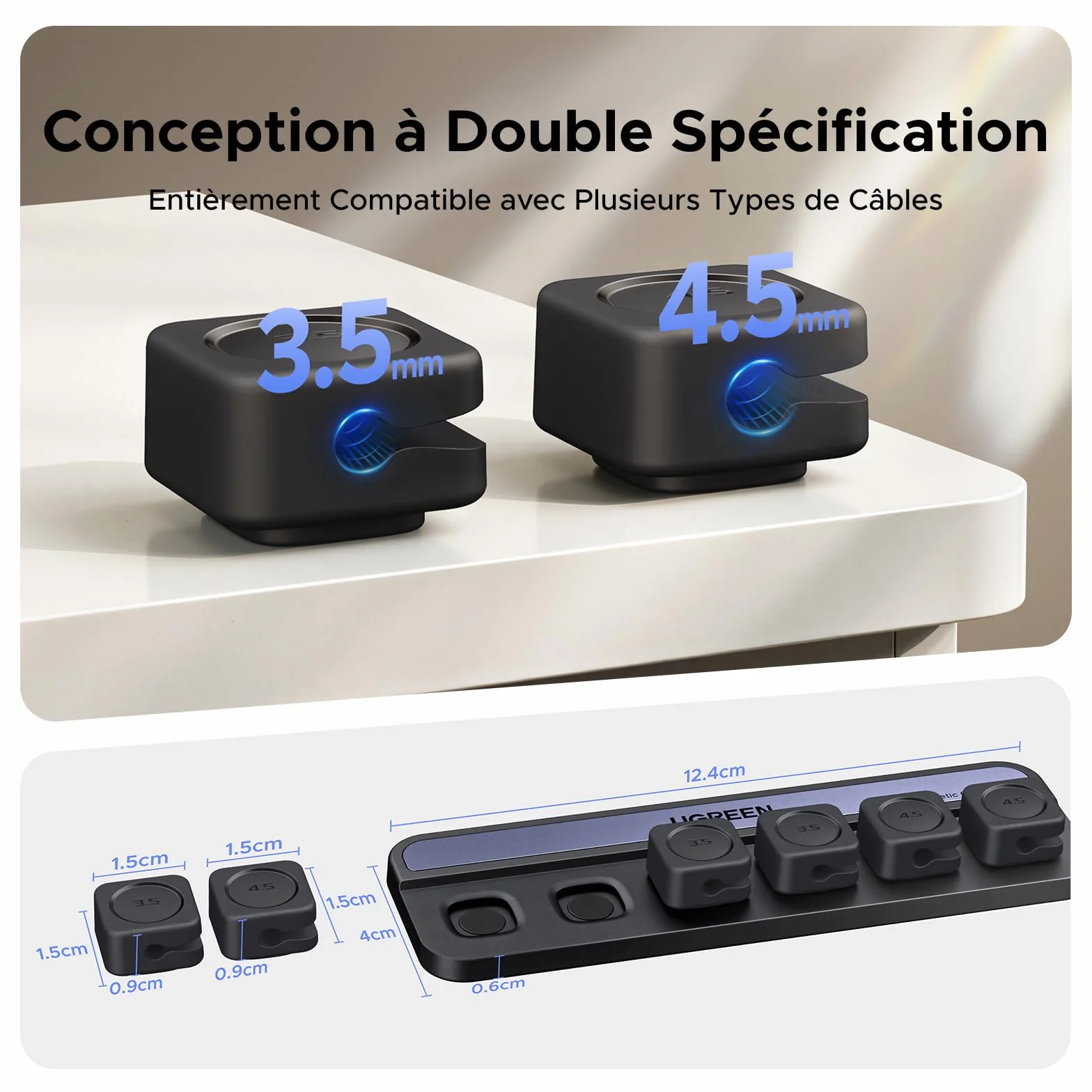 UGREEEN 6 Pièces Organisateur de Câble Magnétique Clips Autocollants Noir