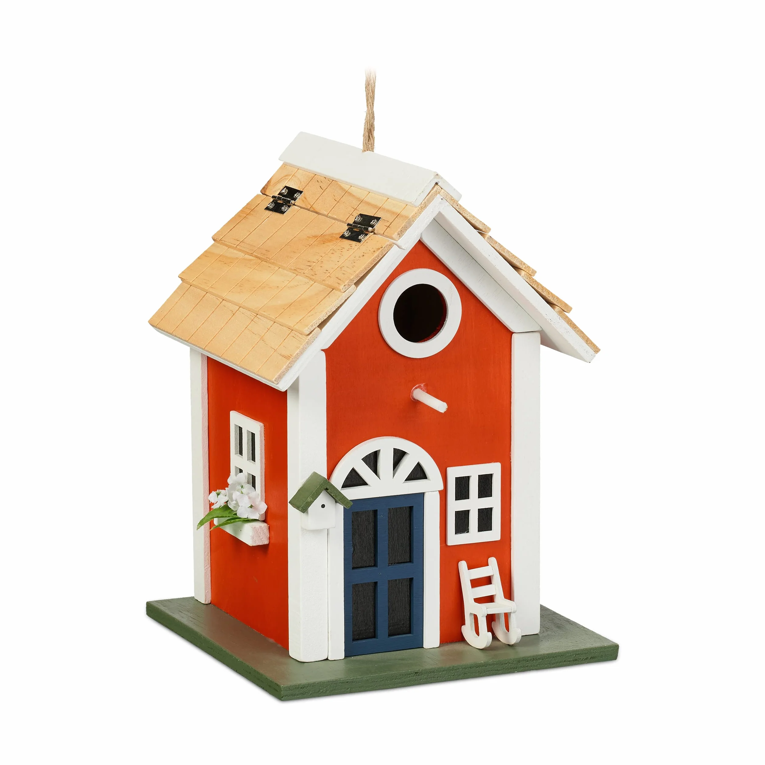 Relaxdays Cabane à Oiseaux Rustique en Bois Suspendre 25 x 18,5 x 18,5 cm Multicolore
