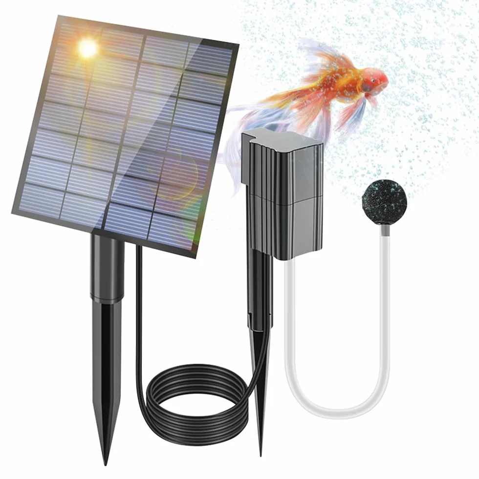 Aérateur solaire de bassin 2,5 W/7 V - Oxygénateur de 0,6 l/min - Pompe solaire pour étang avec 1 pierre à bulles et piquet - Pour jardin, bassin hydroponique