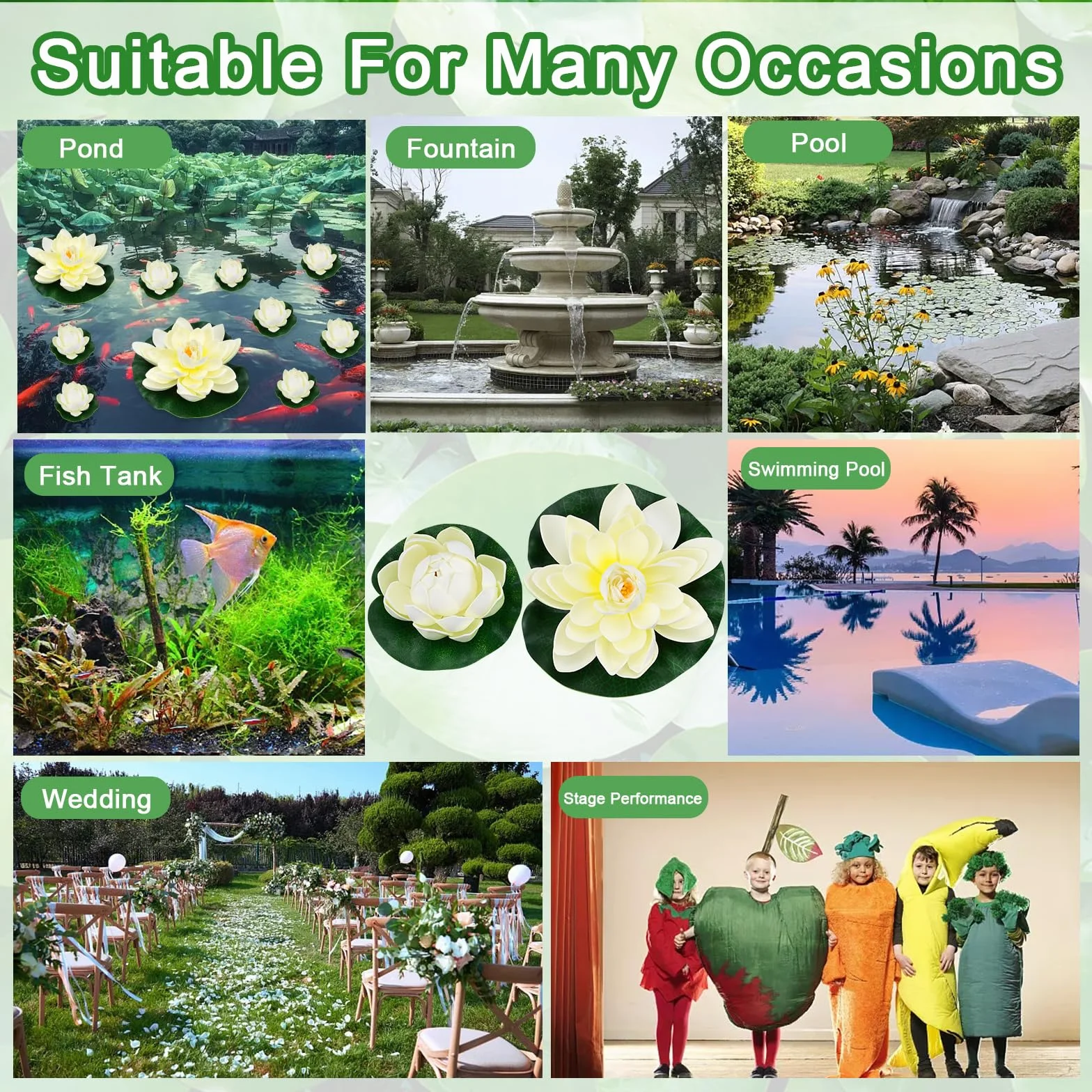 Lot de 5 Fleurs Flottantes 10cm&18cm Nénuphar Artificiel Lotus NymphéAs Artificiels Ornement Flottant Fleur de Lotus Mousse Flottante Plantes pour piscines, Aquariums, scènes de ruisseau