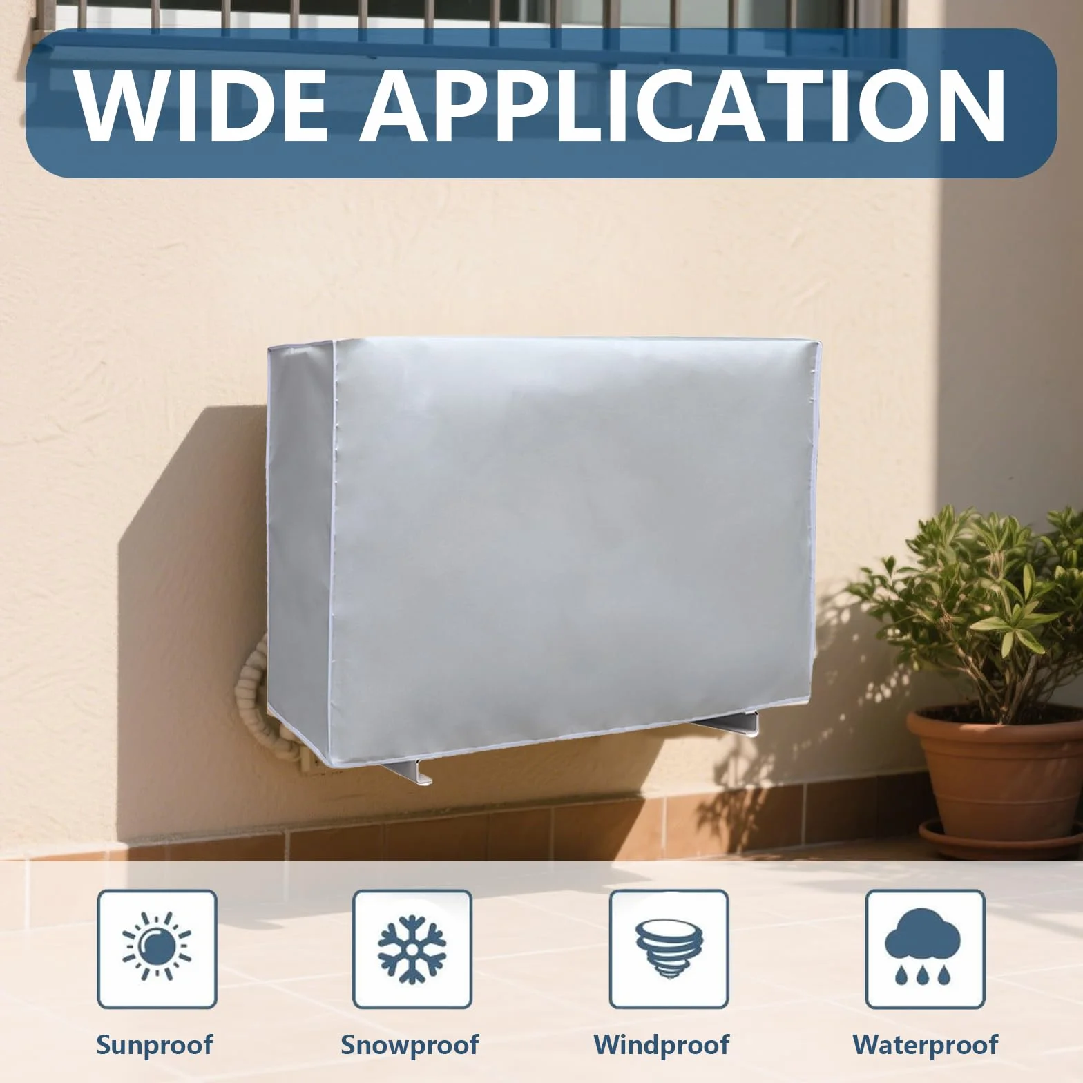 Cache Climatiseur Exterieur Imperméable L | Housse Climatiseur Extérieur Protection Étanche Anti-Poussière, Anti-Neige, Résistante aux UV et à la Pluie | Tissu Oxford Argenté, 86x28x54cm